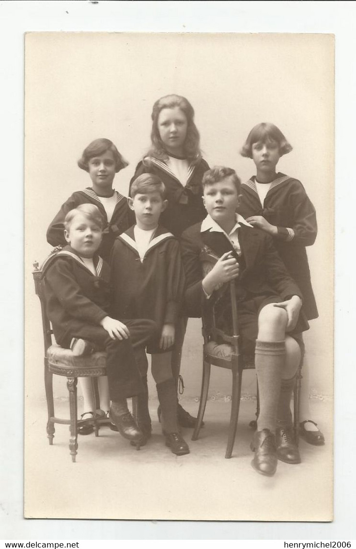 Carte Photo De Hotz Bruxelles Famille Filles Et Garçonnets Belge En Costume Marin   , Belgique - Zu Identifizieren