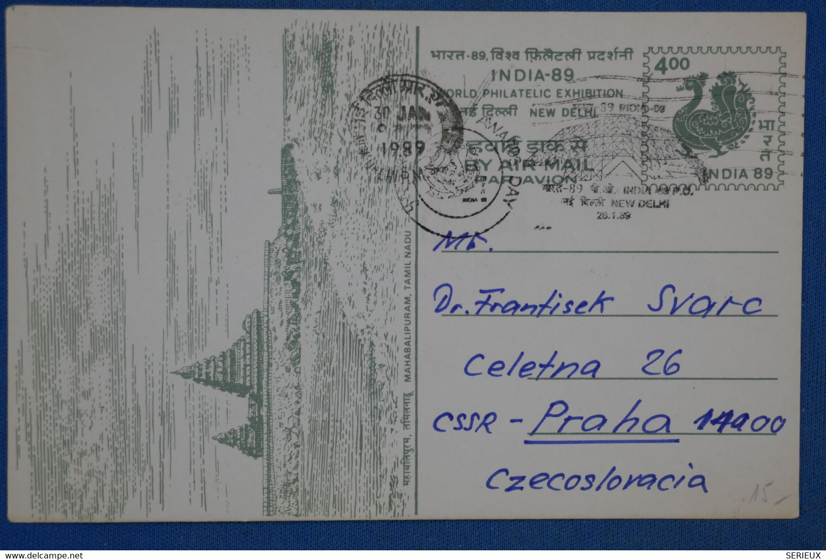 N28 INDIA BELLE CARTE 1989 NEW DELHI  POUR PRAGUE CZECOSLOVACIA+ AFFRANCHISSEMENT PLAISANT - Storia Postale