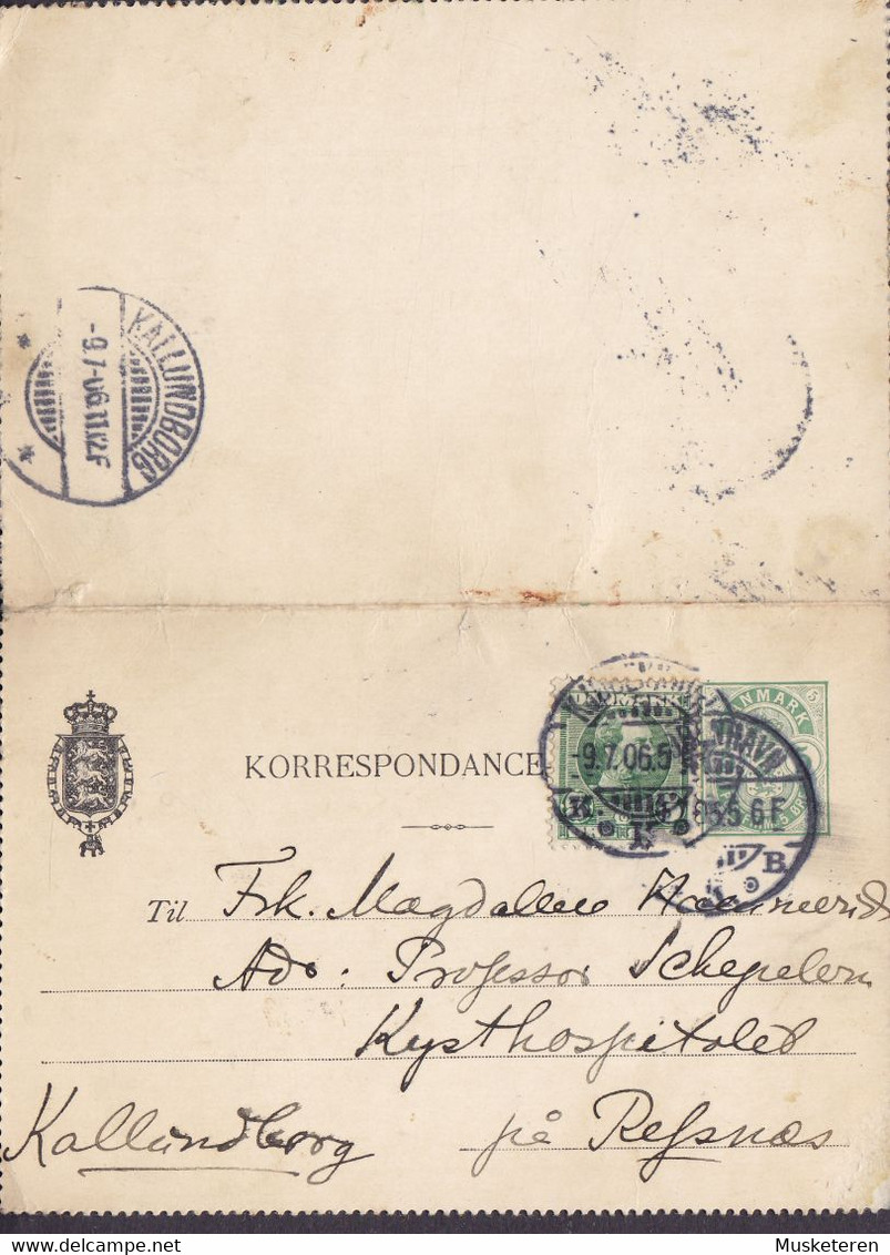 Denmark Uprated Postal Stationery Ganzsache 1906 Professor SCHEPELERN Kysthospitalet REFSNÆS KALLUNDBORG Variety ERROR - Variedades Y Curiosidades