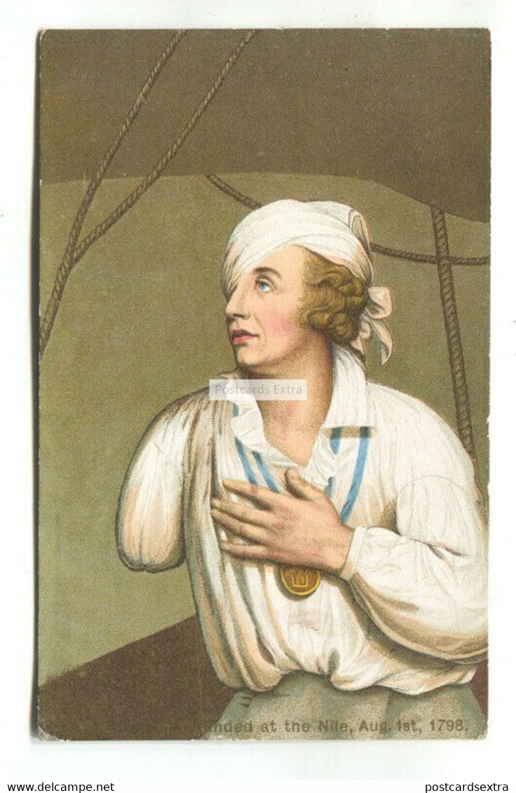 Lord Nelson Wounded At The Nile, August 1st, 1798 - Old Postcard - Personnages Historiques