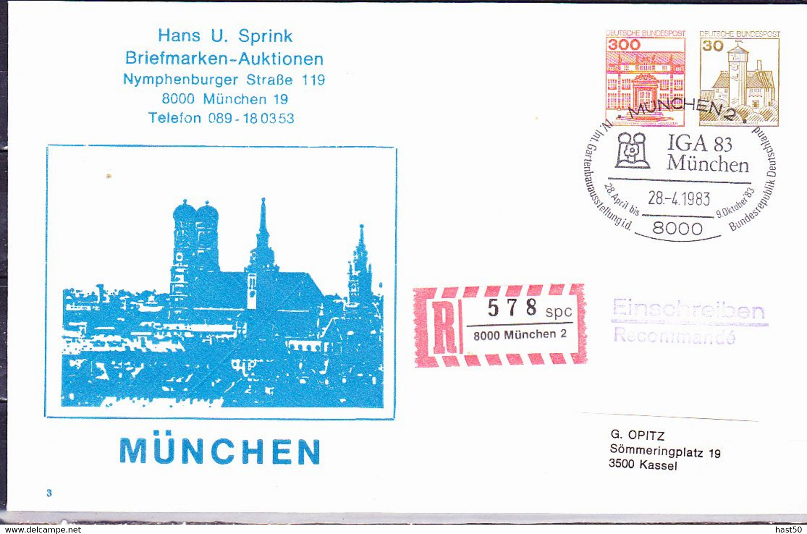 BRD FGR RFA - Privatumschlag 'Hanus U.  Spri Nk' (MiNr: PU 267 B2/001) 1983 - Gebraucht - Enveloppes Privées - Oblitérées