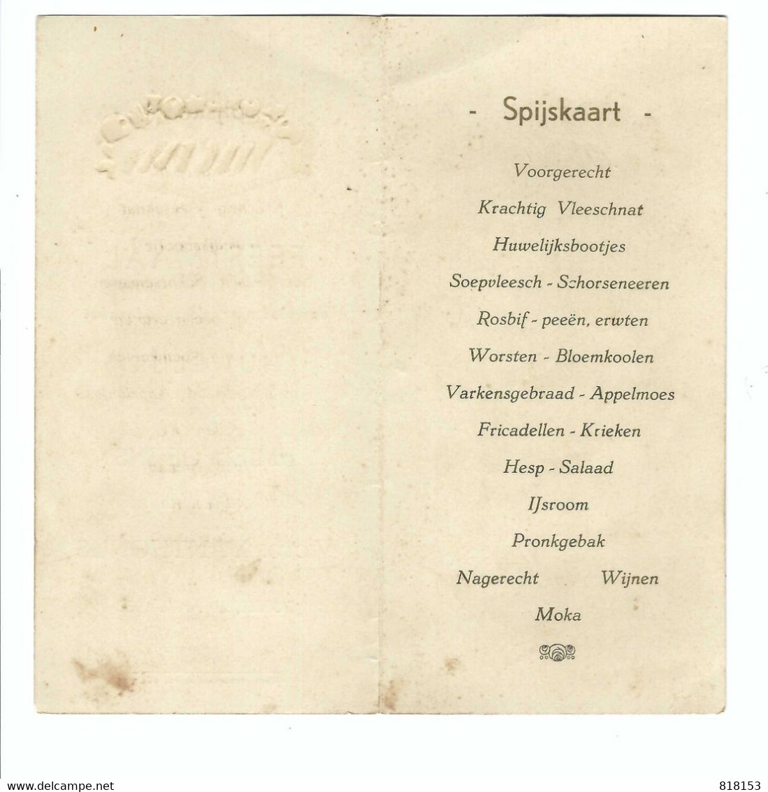 DUFFEL 29 APRIL 1933 Menu  FEESTMAAL Tgv HUWELIJK V EMIEL GEENS Met VICTORIA ANTHONUS - Duffel