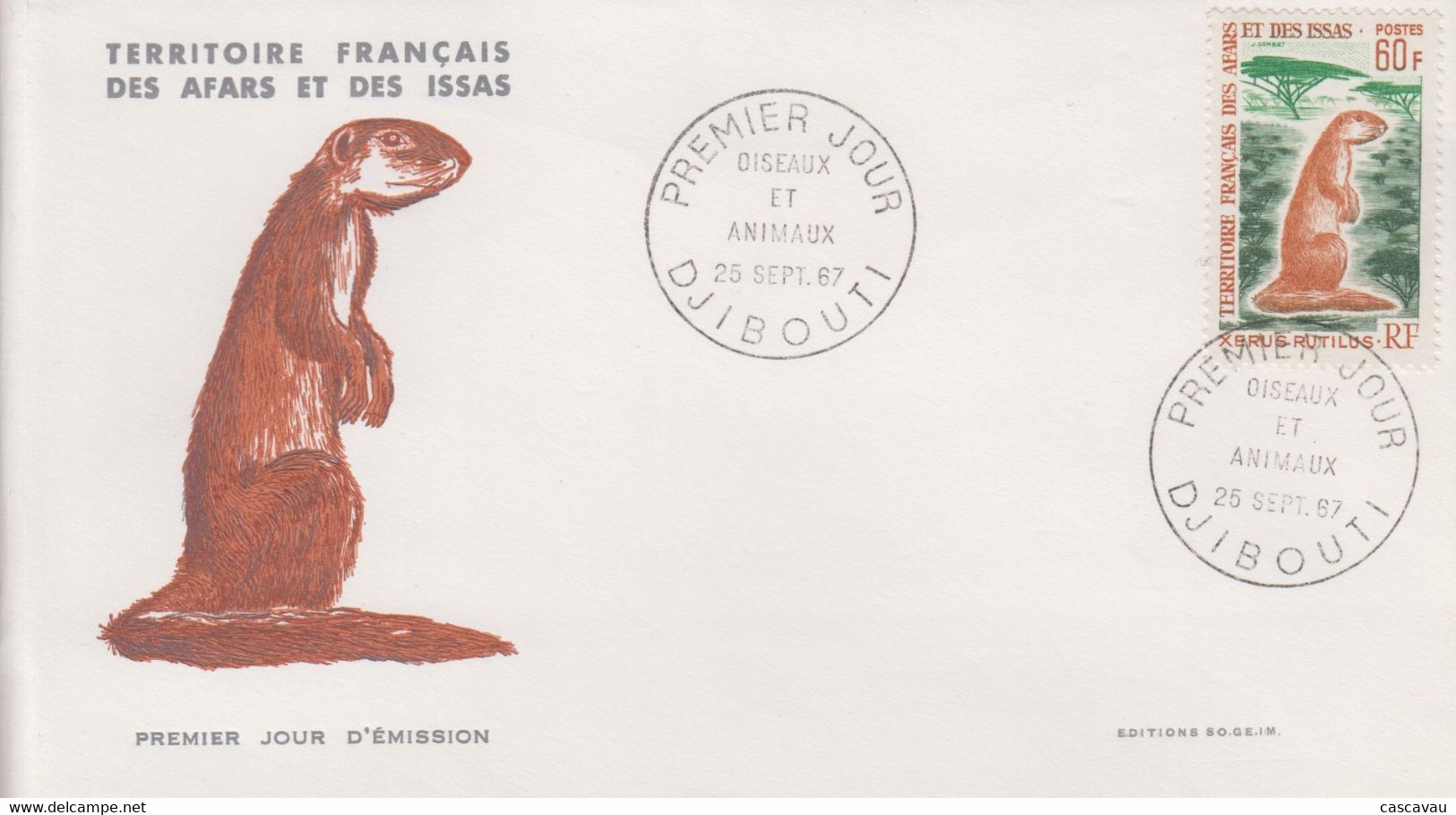 Enveloppe  FDC  1er  Jour   TERRITOIRE  FRANCAIS   Des   AFARS  Et  ISSAS    Faune    1967 - Andere & Zonder Classificatie