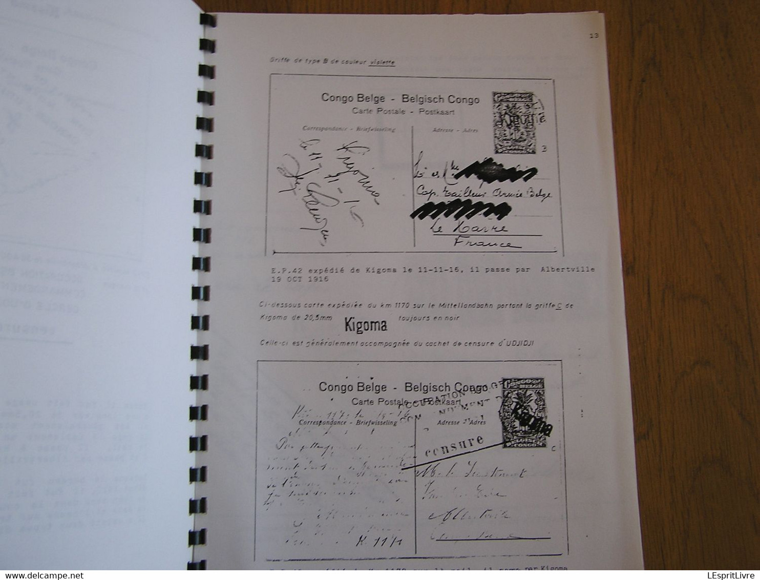 LES POSTES CIVILES BELGES DANS L'EST AFRICAIN ALLEMAND PENDANT LA GUERRE 14 18 Marcophilie Philatélie Cachet Afrique