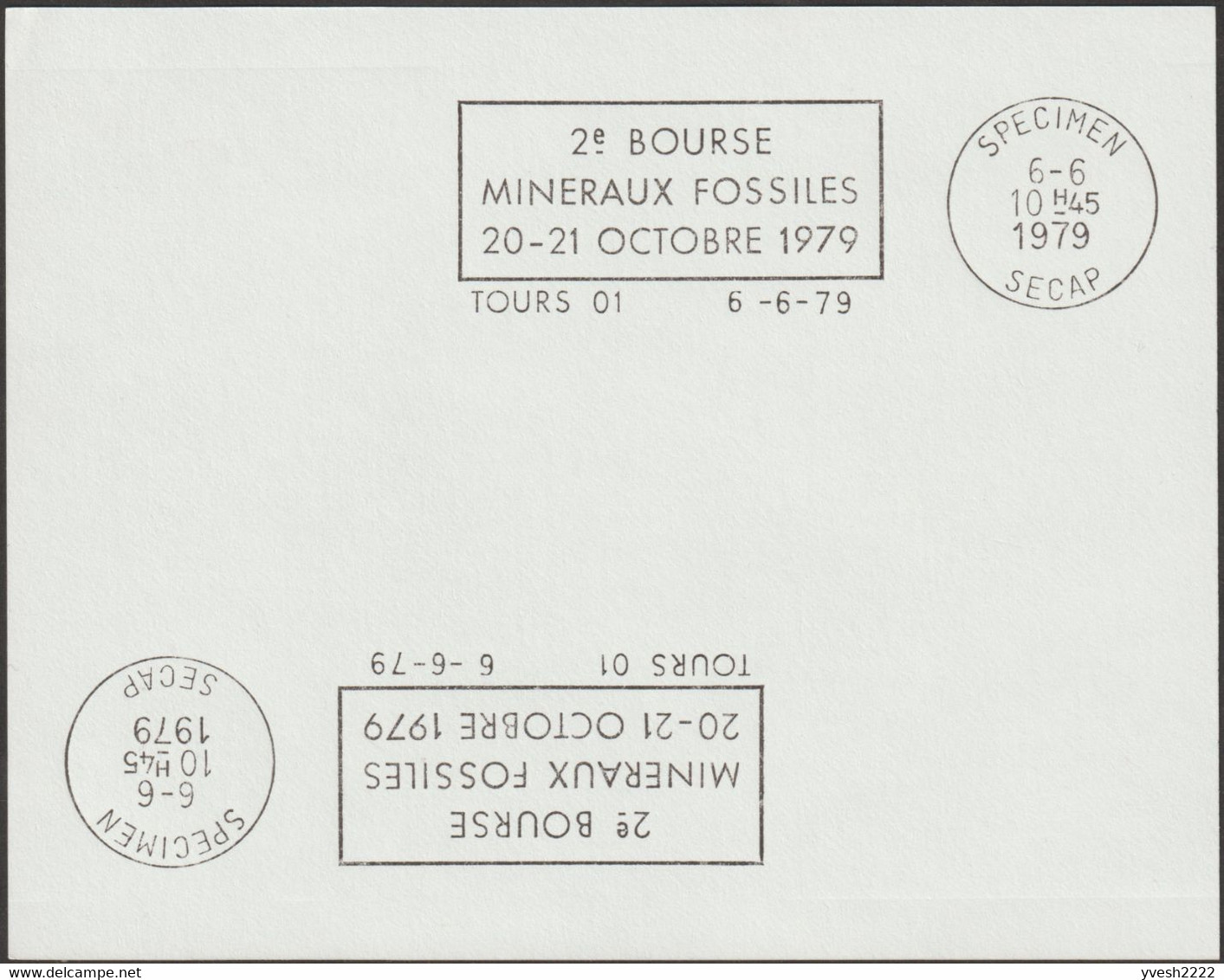 France 1979. Épreuve SECAP Tirée à 3 Exemplaires. Tours, Bourse Aux Minéraux Et Fossiles, 20 Et 21 Octobre - Minéraux