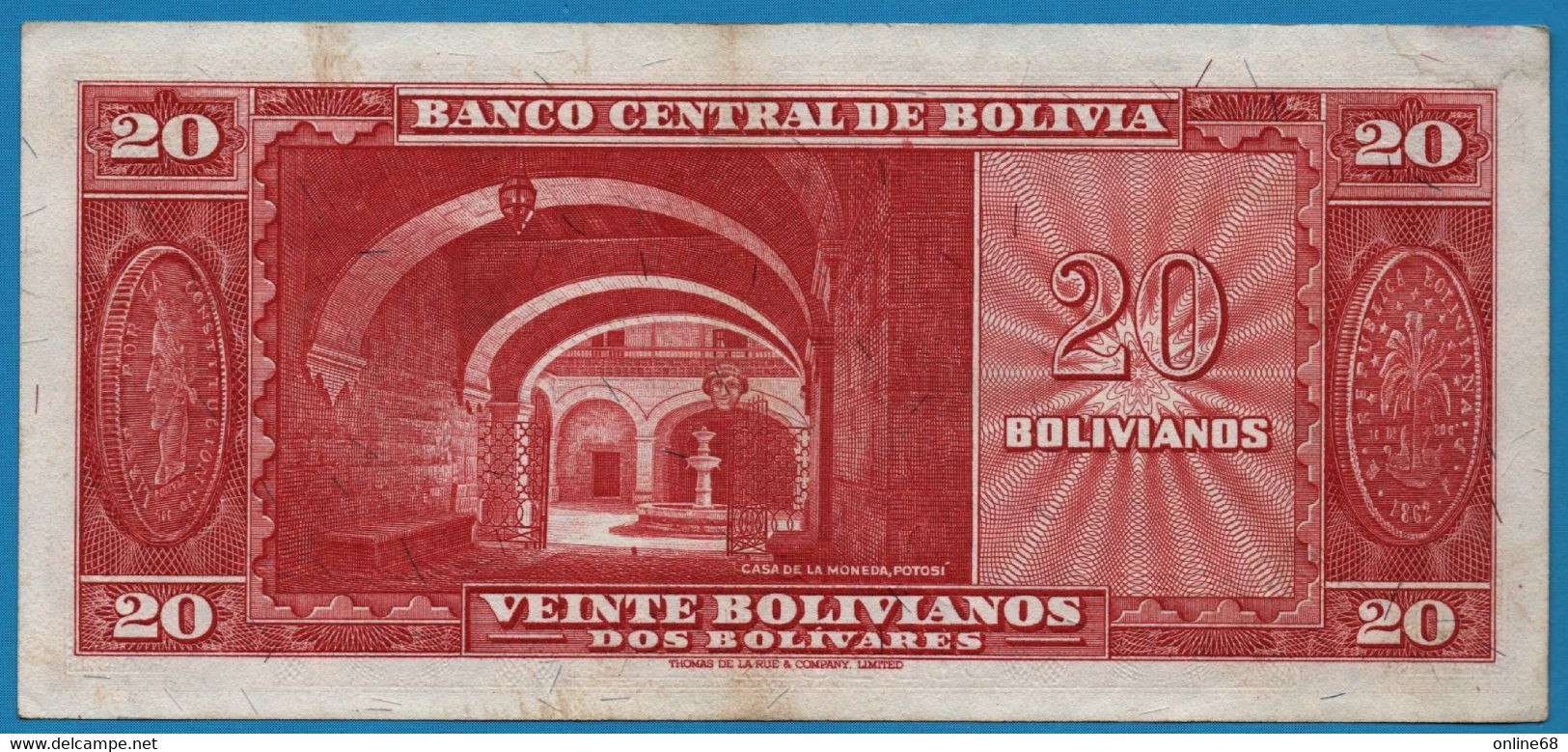 BOLIVIA 20 Bolivianos   	  L. 20.12.1945  # B 233878  P# 140   Simón Bolívar - Bolivie