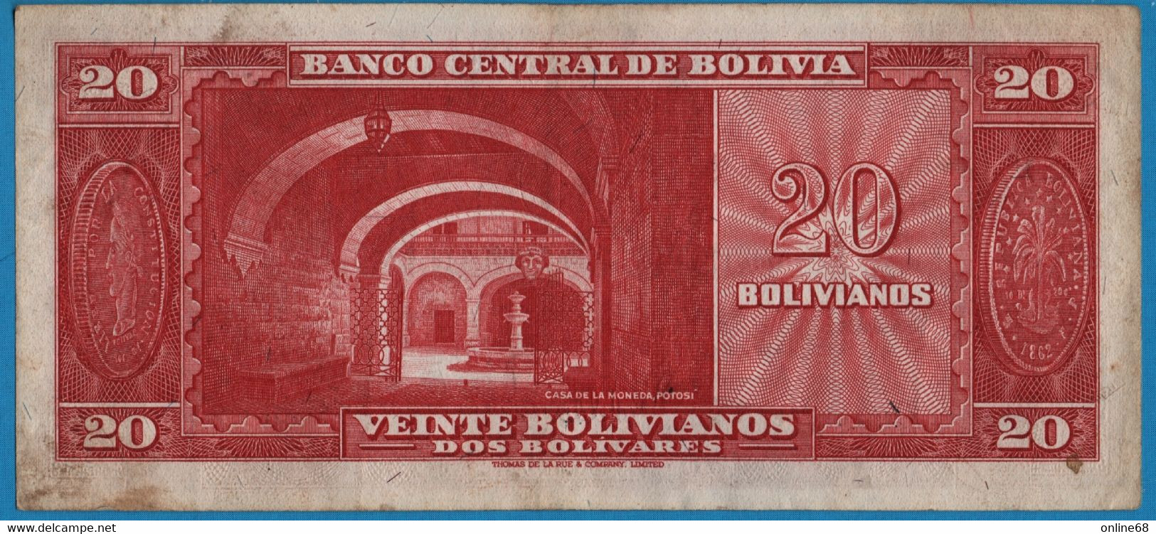 BOLIVIA 20 Bolivianos   	  L. 20.12.1945  # Q 239195  P# 140   Simón Bolívar - Bolivie