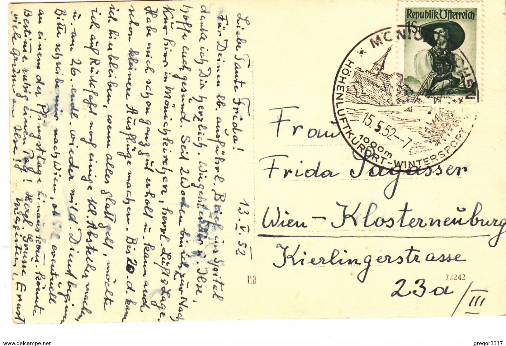 1839) MÖNICHKIRCHEN A. Wechsel - Straße Mit Haus Details Links Unt Alpenhotel LANG Voraus - ALT !!! 15.5.1952 - Wechsel