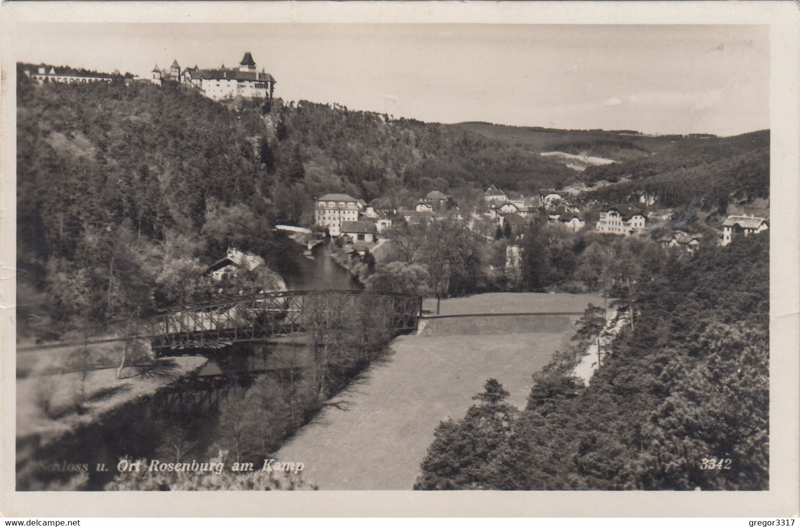 1855) Schloss U. Ort ROSENBURG / KAMP - Brücke Wiese Haus ALT !! - Rosenburg