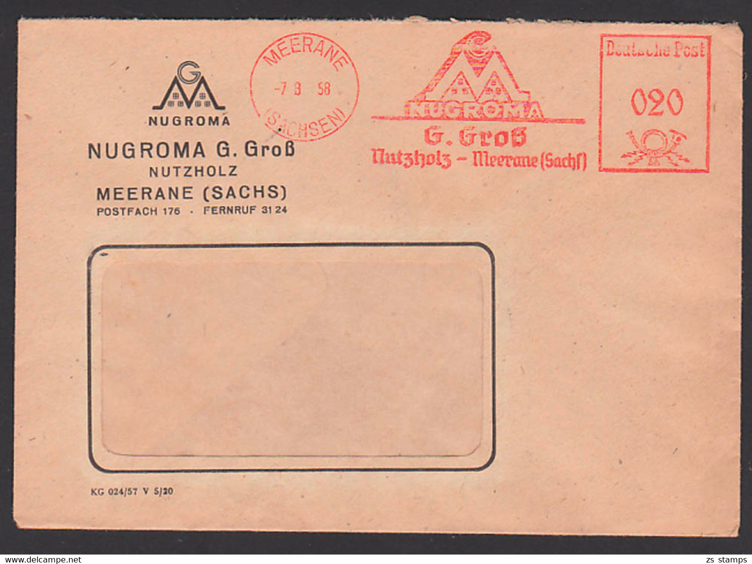 Meerane Sachsen AFS NUGROMA Nutzhold 7.9.58, Fernbrief - Franking Machines (EMA)