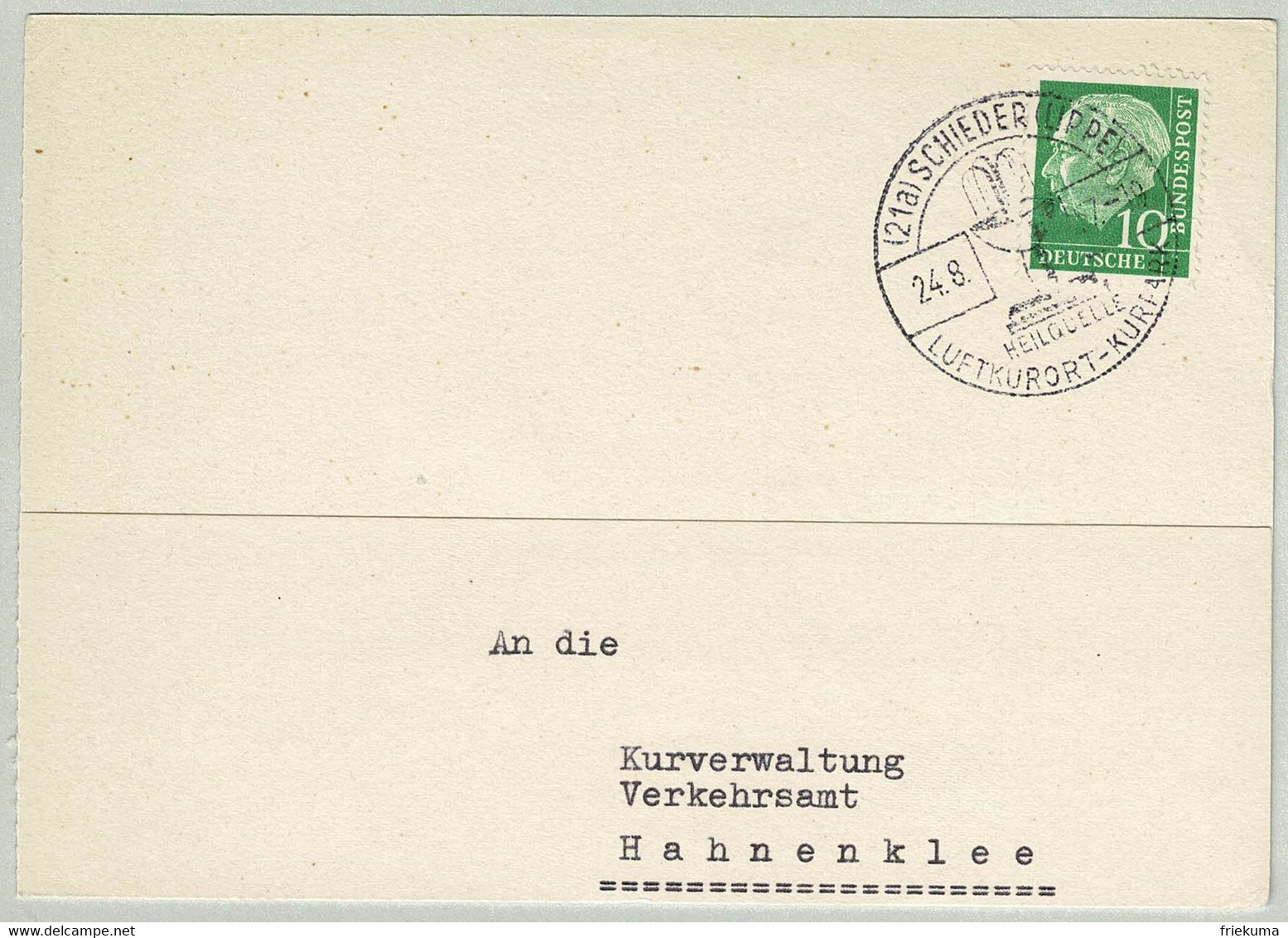 Deutsche Bundespost 1957, Postkarte Schieder - Hahnenklee, Heilquelle - Bäderwesen