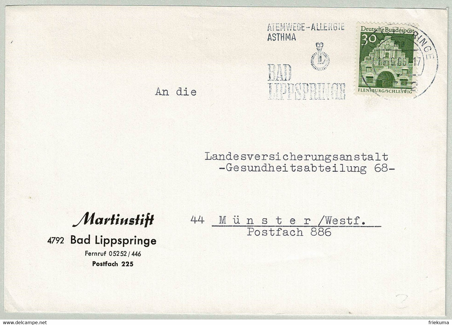 Deutsche Bundespost 1966, Brief Bad Lippspringe - Münster - Bäderwesen