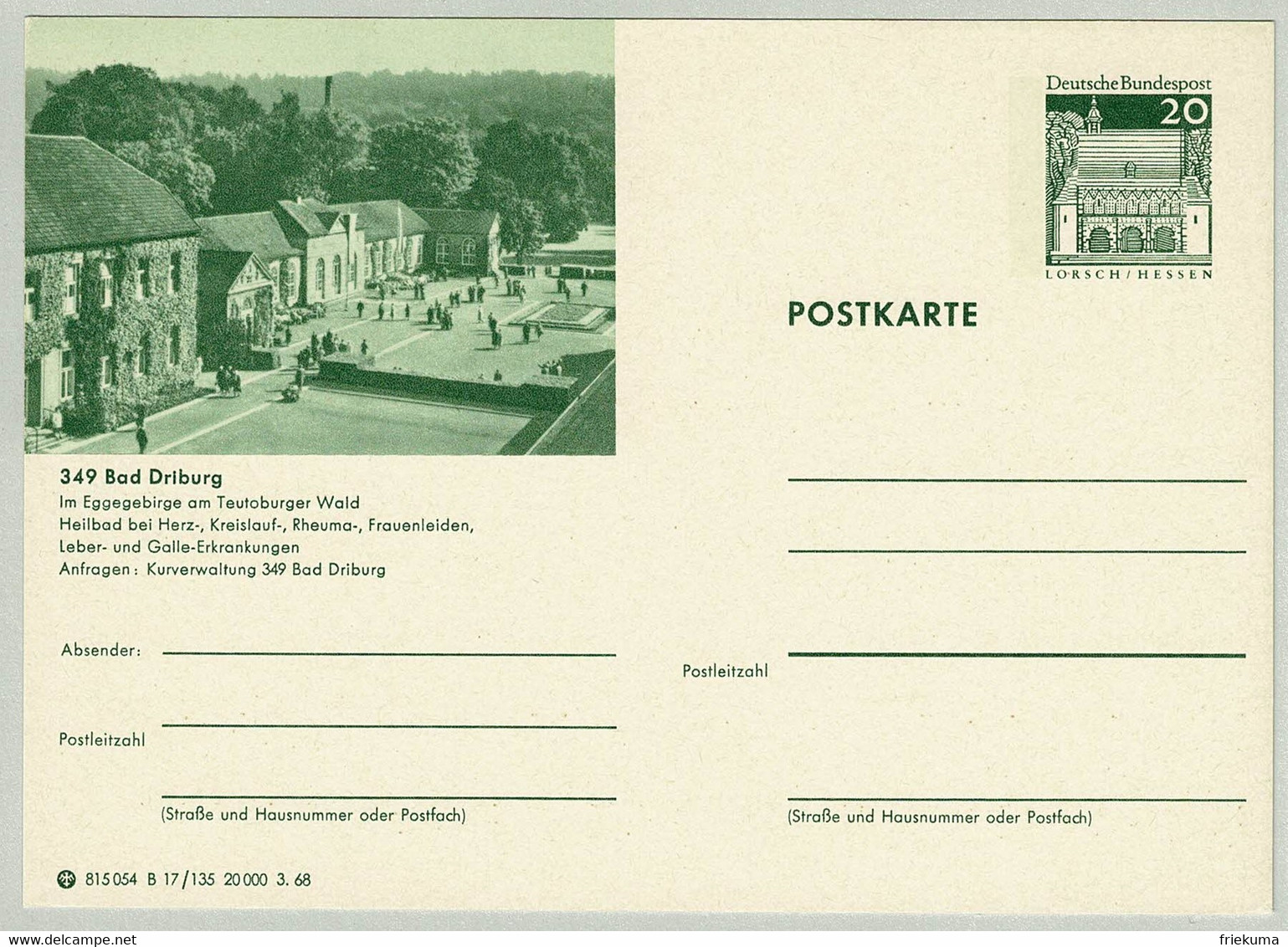 Deutsche Bundespost 1968, Bildpostkarte Bad Driburg - Bäderwesen