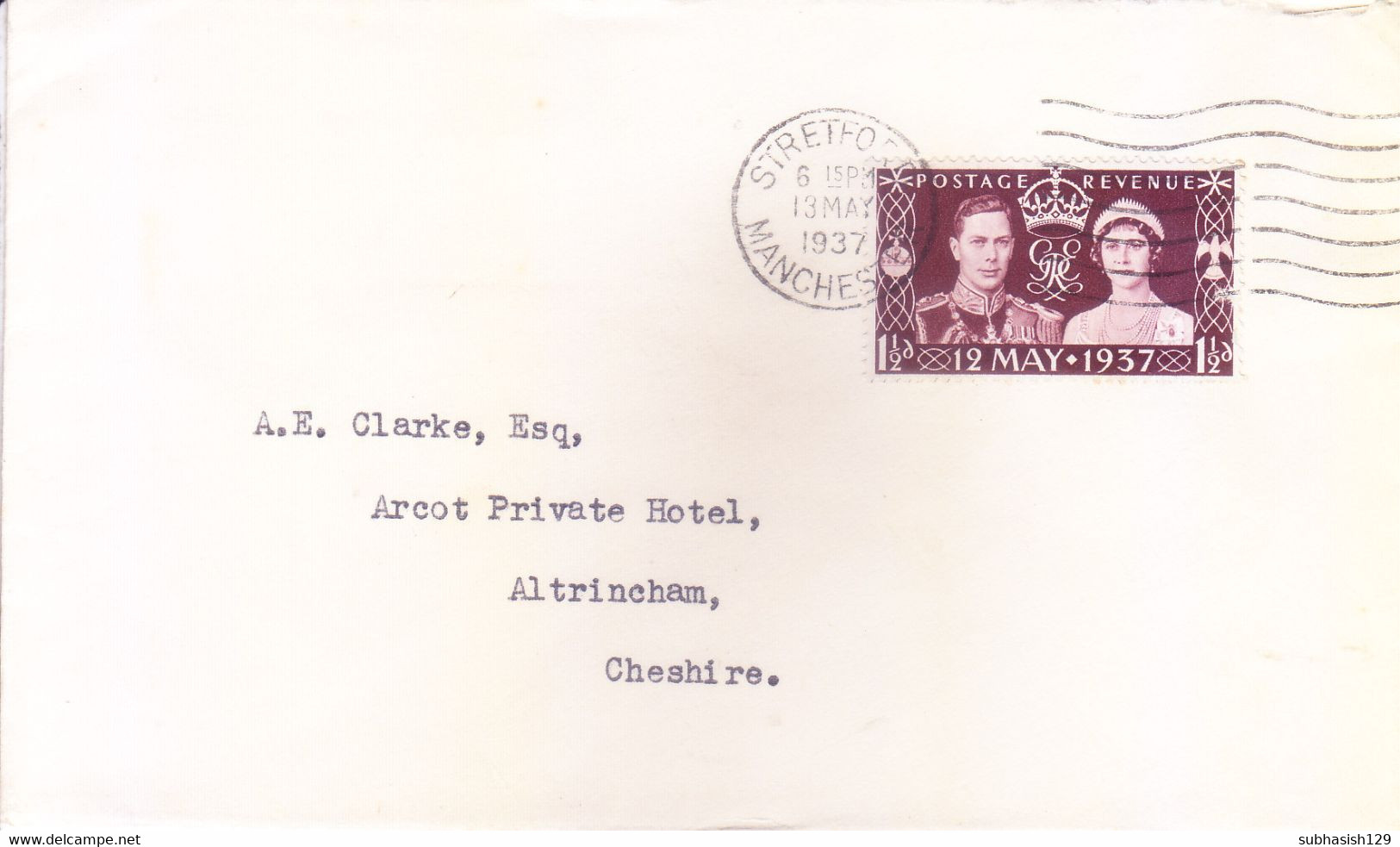 GREAT BRITAIN : USED COVER : YEAR - 1936 : BOOKED FROM STRETORD : USE OF CORANATION 12 MAY 1937 STAMP ON NEXT DAY - Briefe U. Dokumente