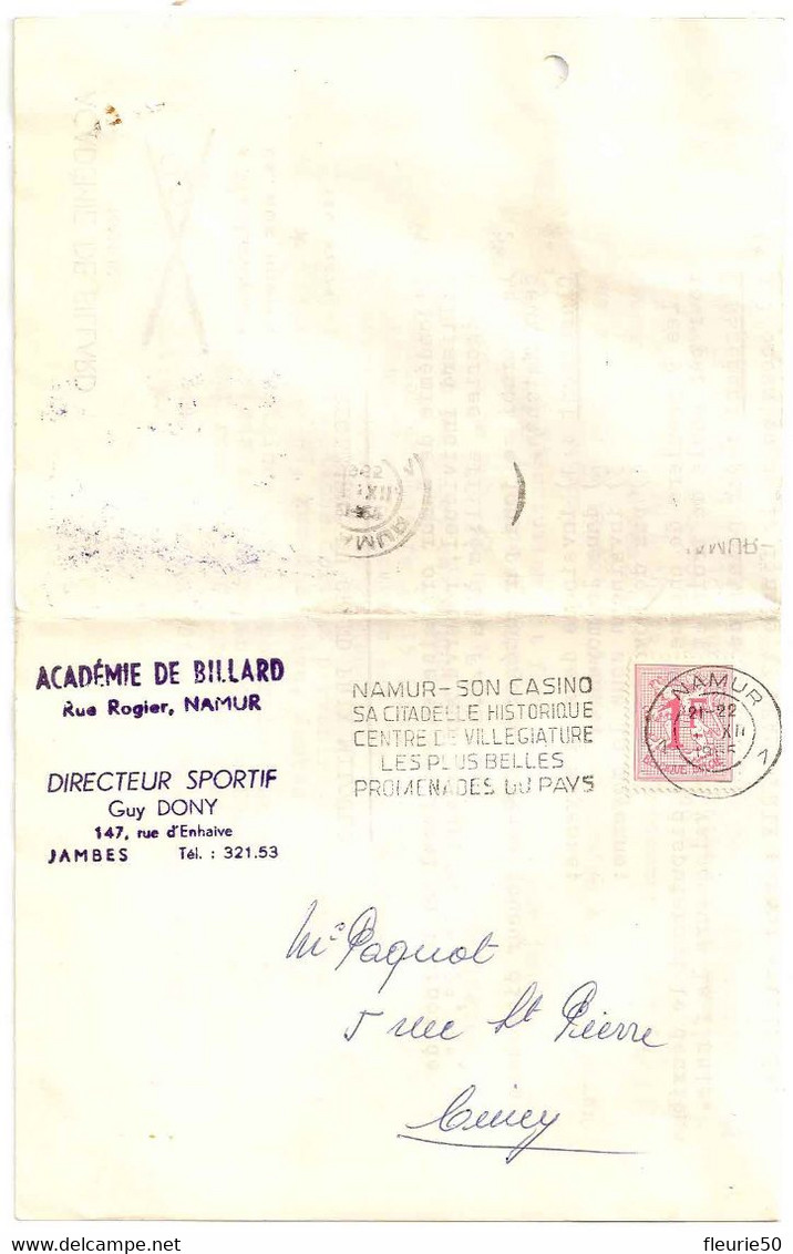 Vieux Papiers - Sports : Académie De Billard, Namur. Règlement Du Grand Prix Milquet, Vers Ciney, 1965. - Biljart