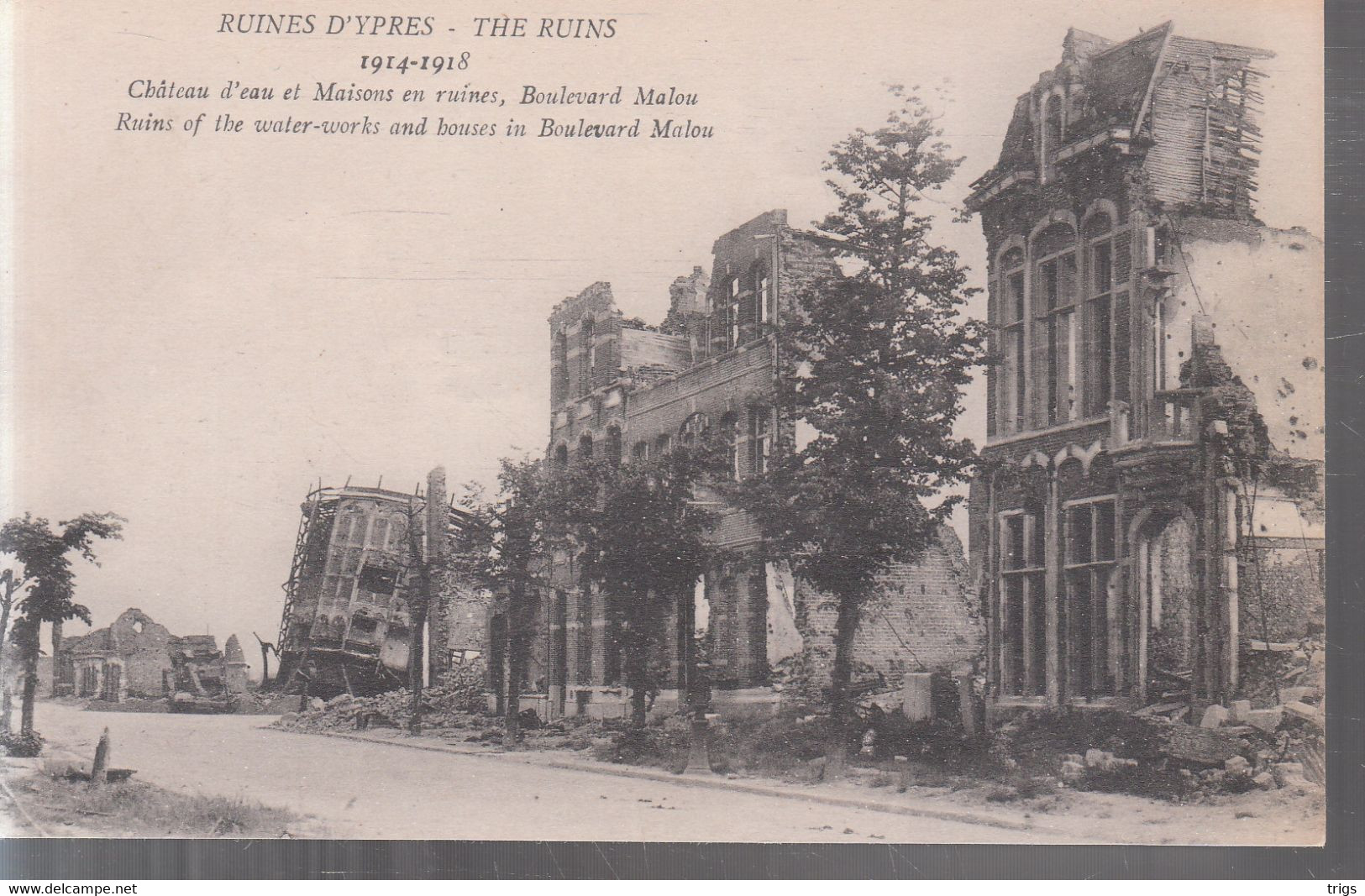 Ypres (1914-1918) - Château D'Eau Et Maisons En Ruines, Boulevard Malou - Ieper
