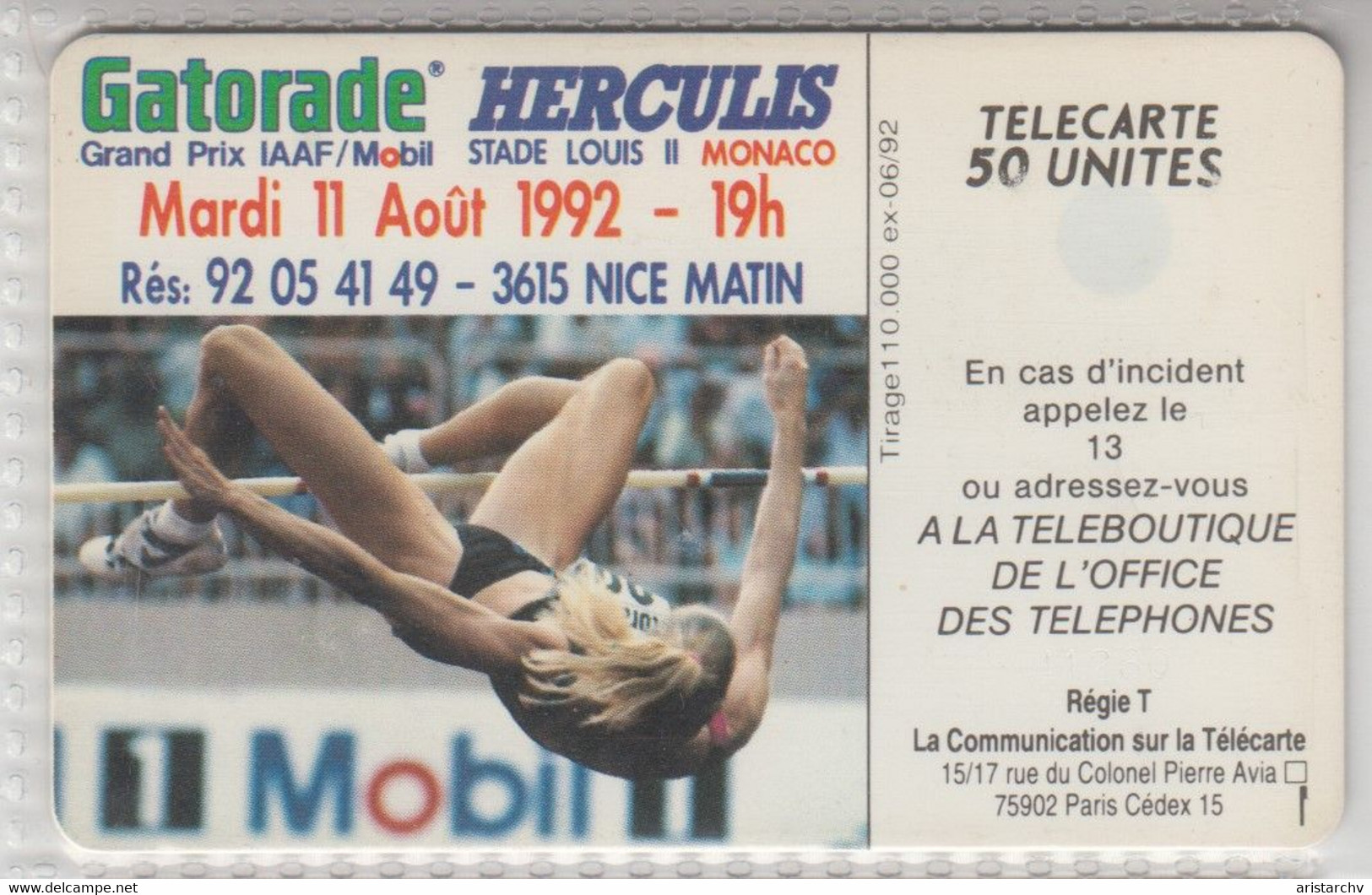 MONACO 1992 ATHLETICS IAAF GRAND PRIX RUNNING HURDLES HIGH JUMP - Monace