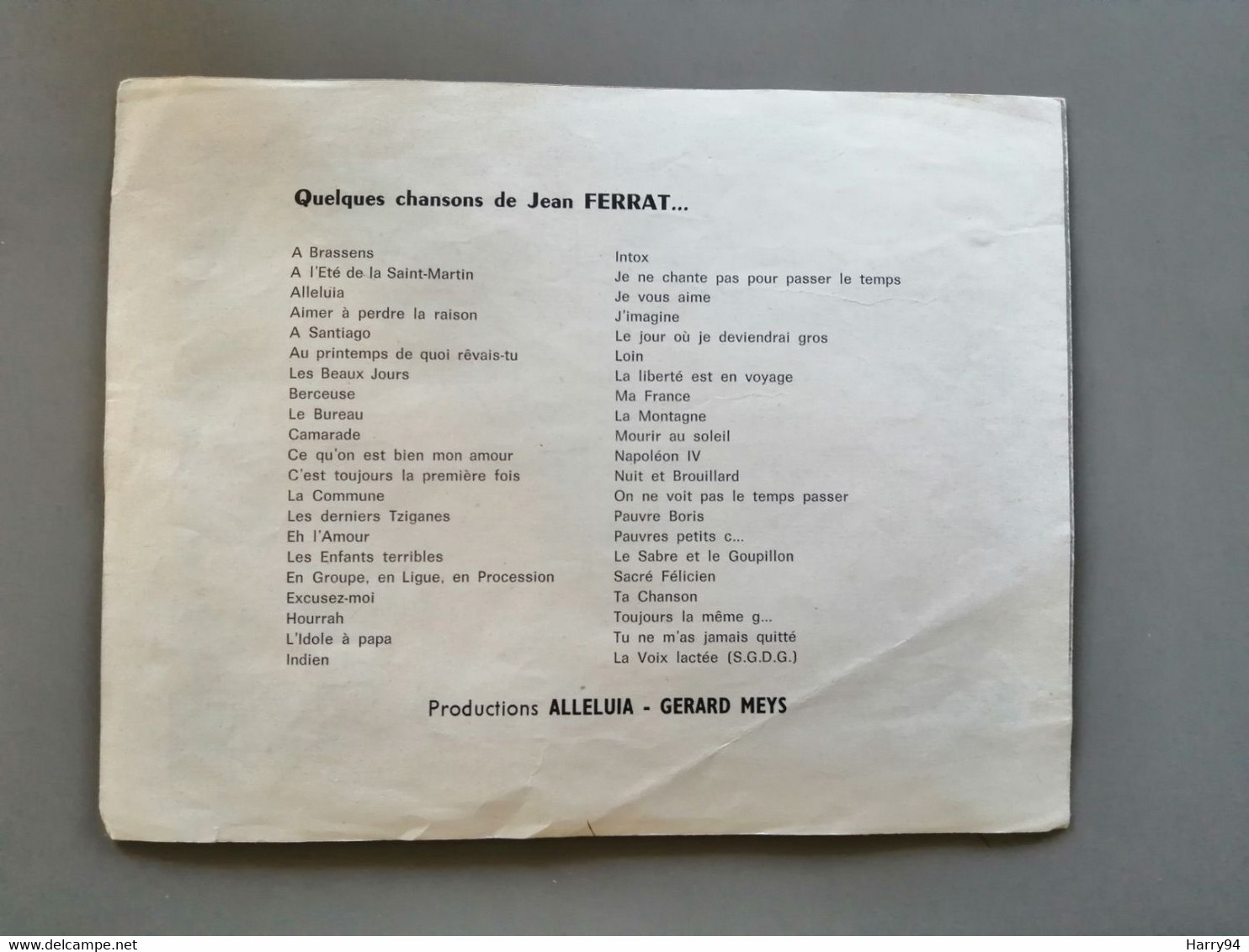 Partition  Productions Musicales Alleluia La Commune Jean Ferrat 1971 - Partituras