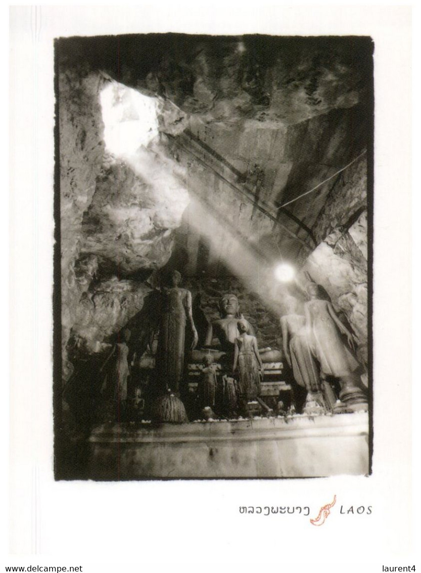 (MM 7) Laos - Black & White (2 Postcards) Religious Caves - Bouddhisme