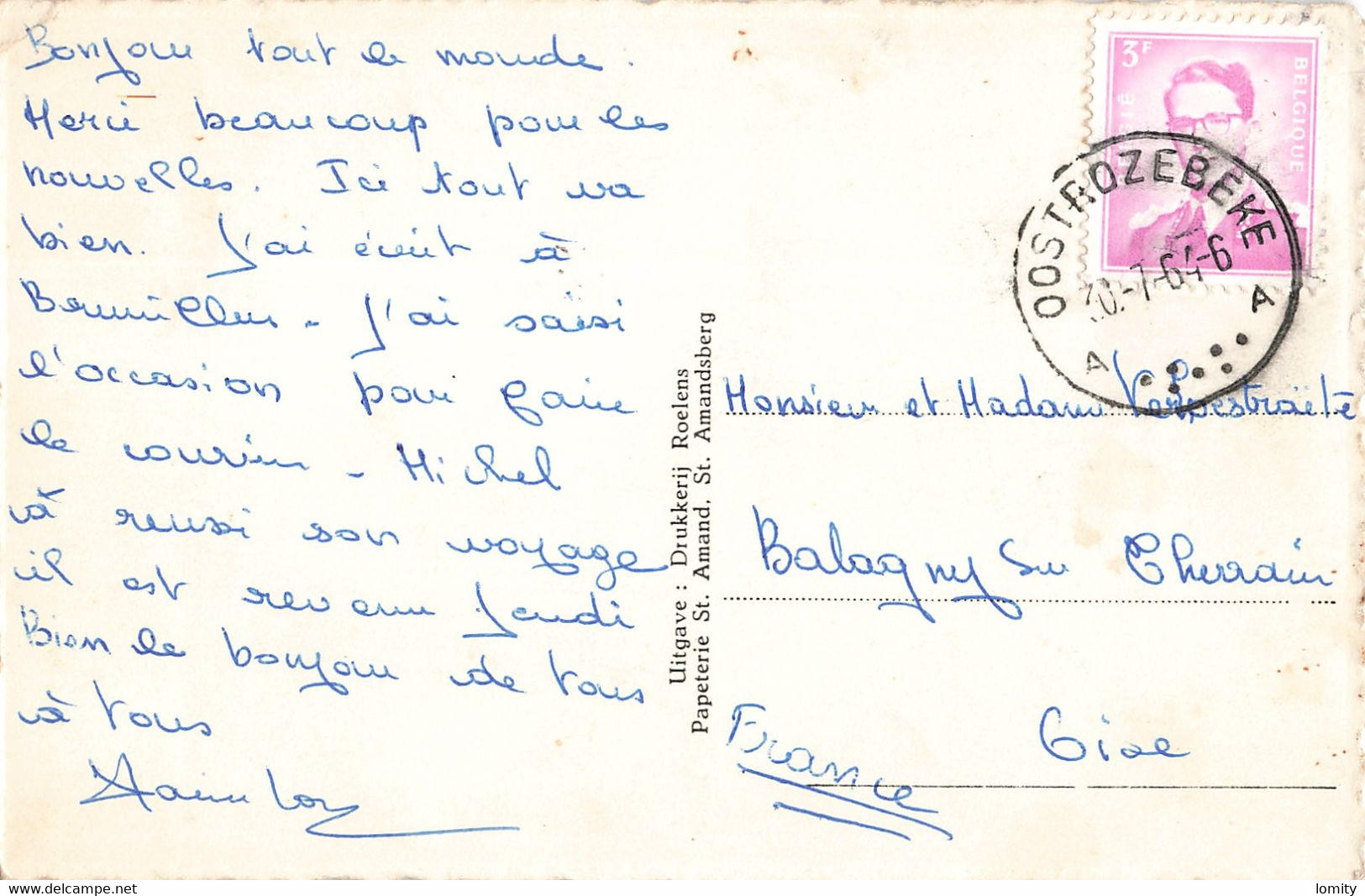 Belgique Oostrozebeke De Kerk CPSM PF Eglise Voiture Auto + Timbre Cachet 1964 - Oostrozebeke