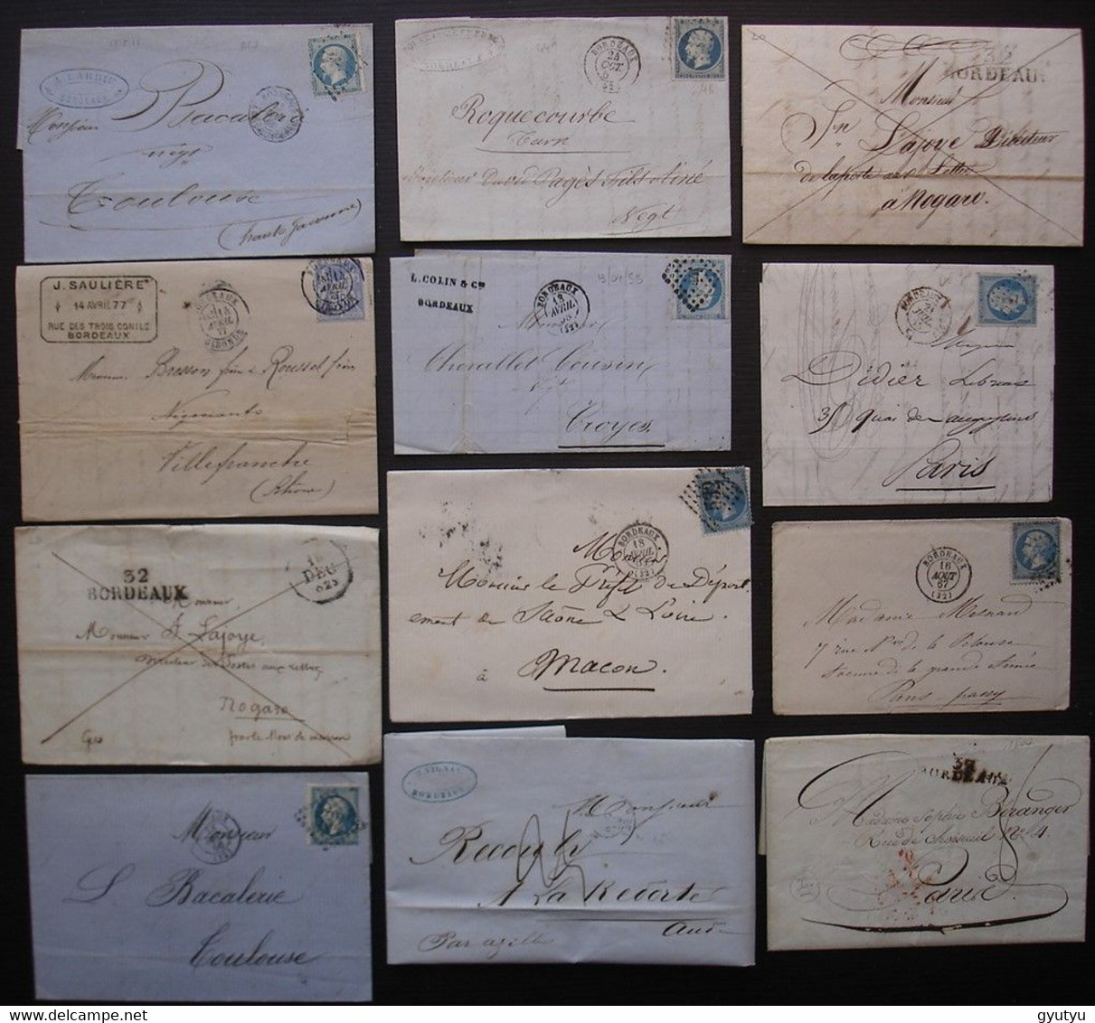 Lot De 12 Lettres De Bordeaux Entre 1807 Et 1877, Marques Postales, Cachets, Voir Photos ! - Collections