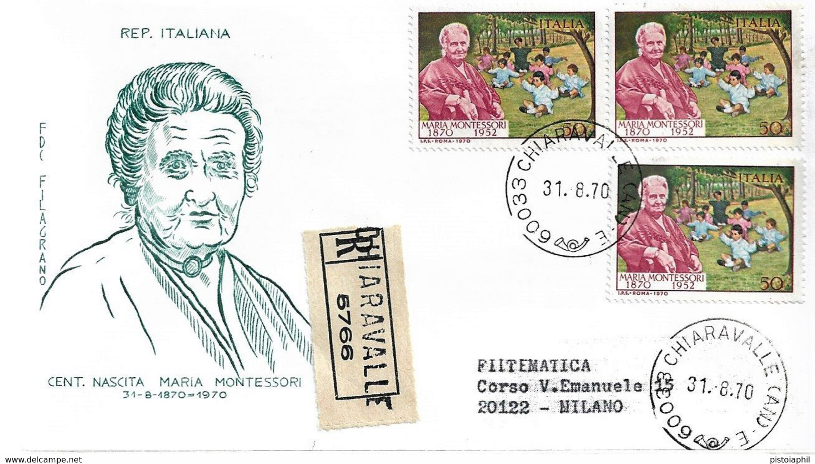 Fdc Filagrano: MONTESSORI 1970; Raccomandata; A_Chiaravalle - FDC