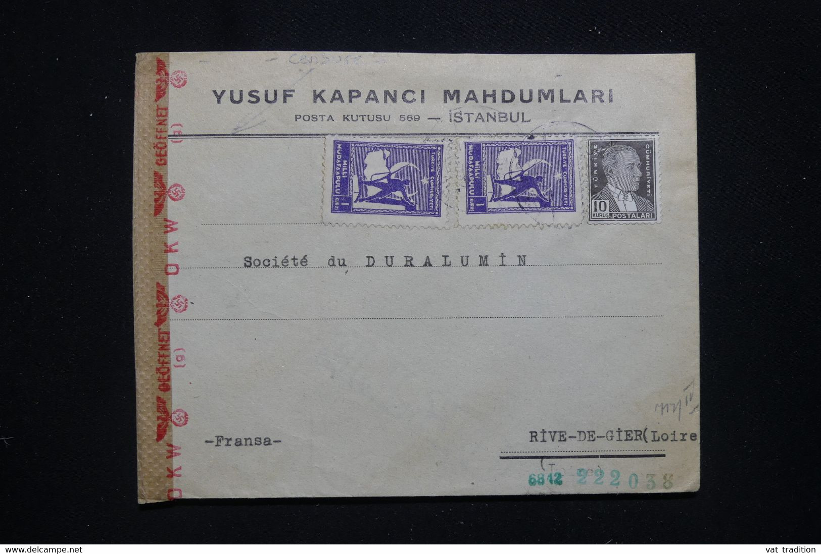 TURQUIE - Enveloppe Commerciale De Istanbul Pour La France Avec Contrôle Postal Allemand - L 93447 - Briefe U. Dokumente