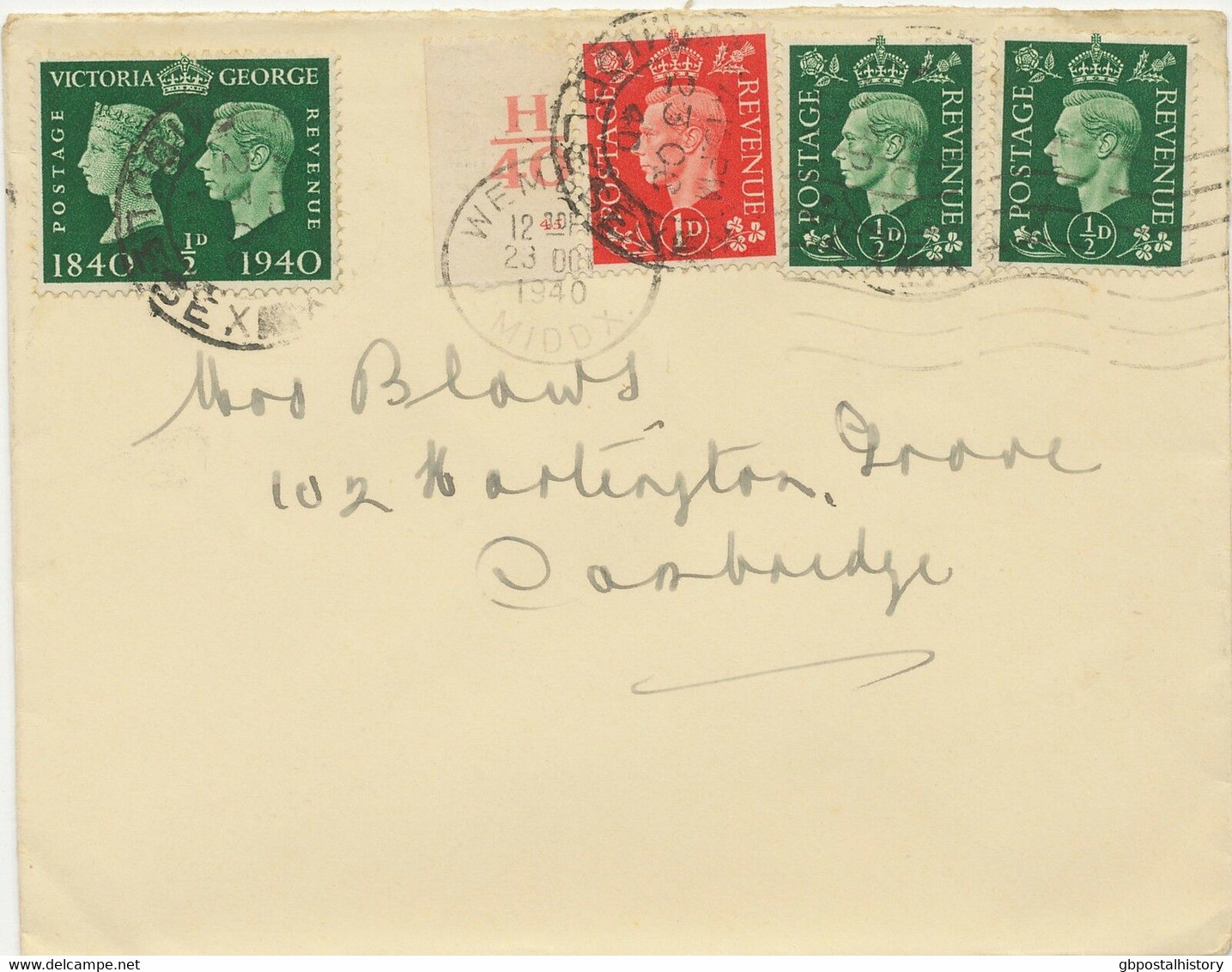 GB 1940 George VI 1/2D (2x), 1D Marginal W Very Rare Control No. H40, Cyl-No 45 - Plaatfouten En Curiosa