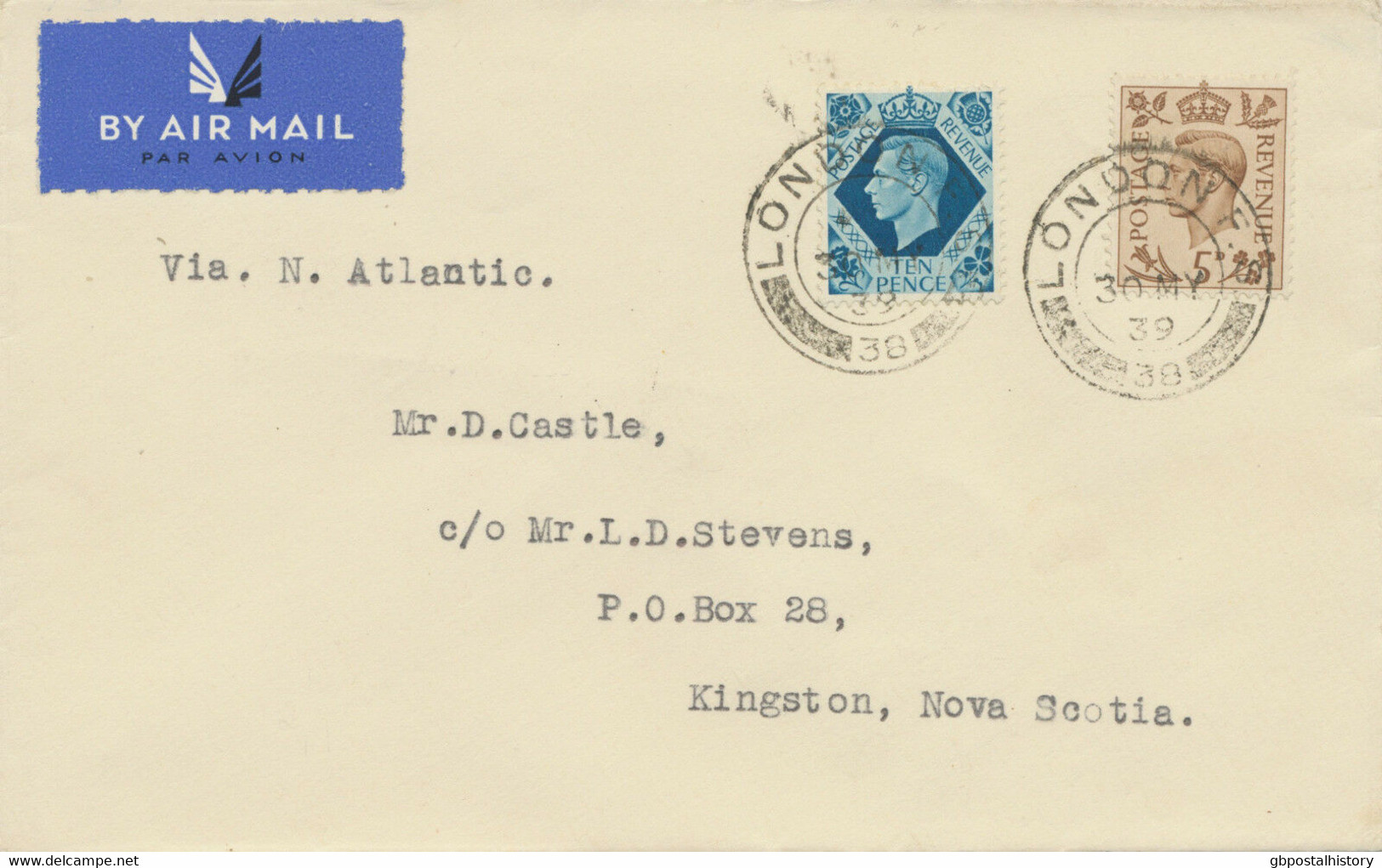 GB 1939 First Flight PAA „LONDON – KINGSTON, Nova Scotia, Canada“ FIRST DAY RATE - ....-1951 Vor Elizabeth II.