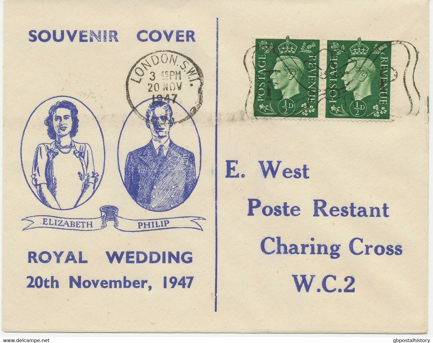 GB 1947 1/2 D George VI Sideways Watermark (pair) On Beautifully Souvenir Cover - Abarten & Kuriositäten