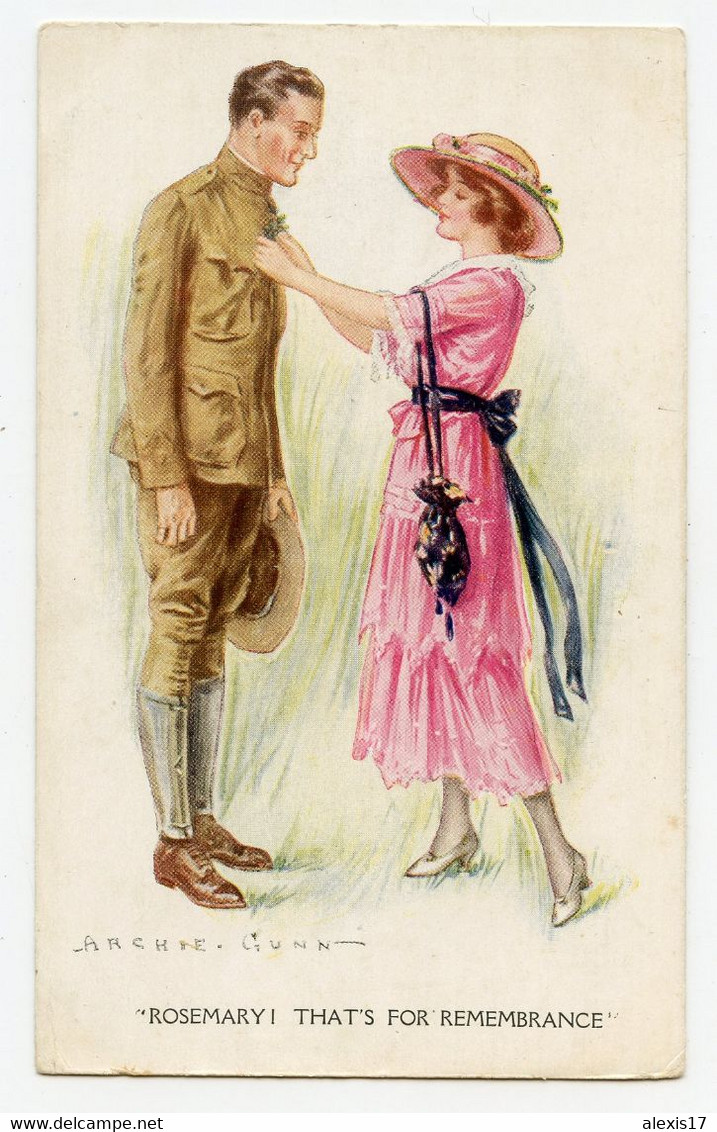 Illustrateur Gunn. Soldat  Américain , Guerre. Couple,  La Branche De Romarin ! Un Souvenir De Moi - Gunn