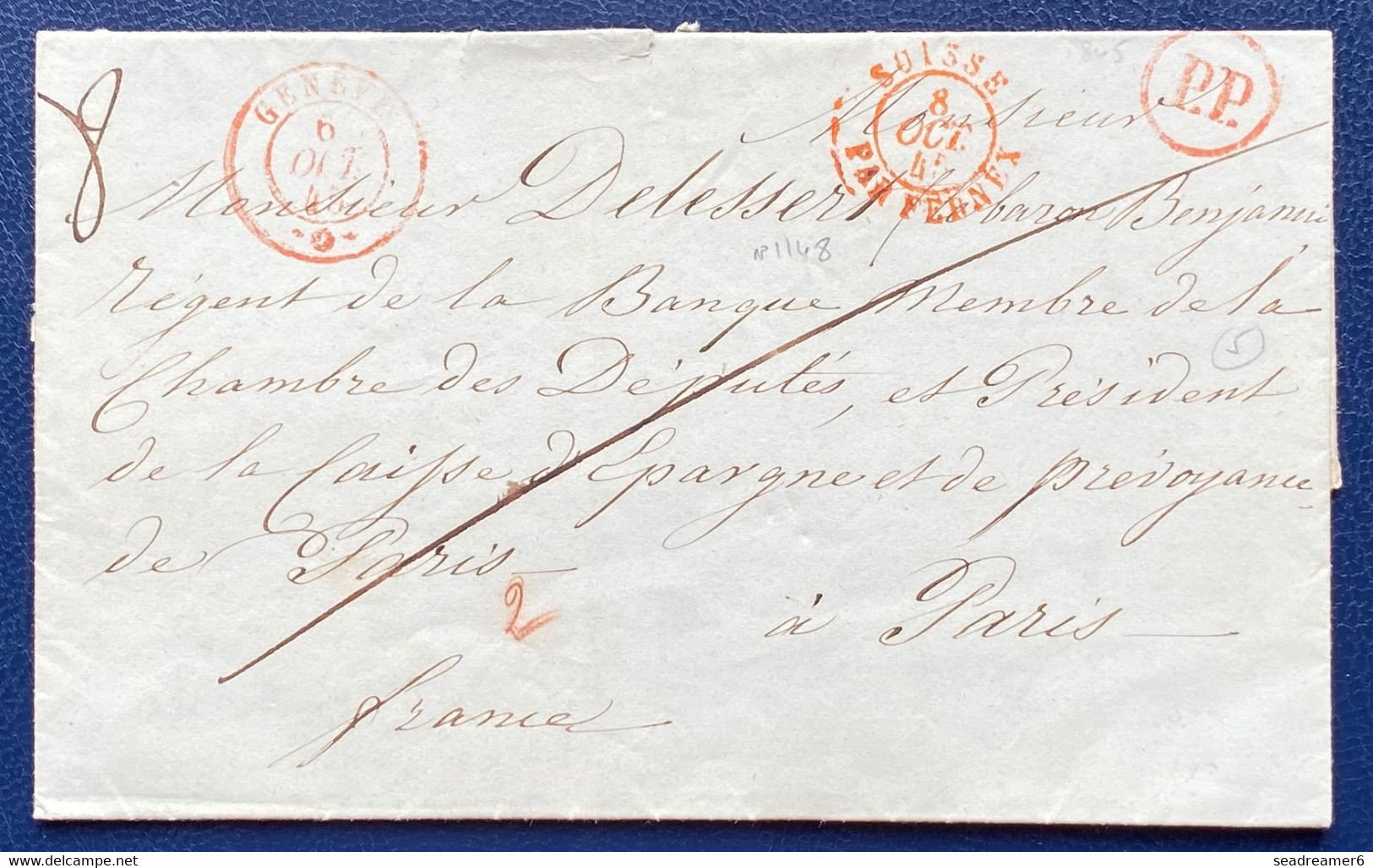 Suisse Lettre Oct 1845 Dateur Geneve + PP Rond + Entrée Suisse/ Par Fernex + Petit 2 Crayon Rouge  Paris Superbe ! - ...-1845 Voorlopers