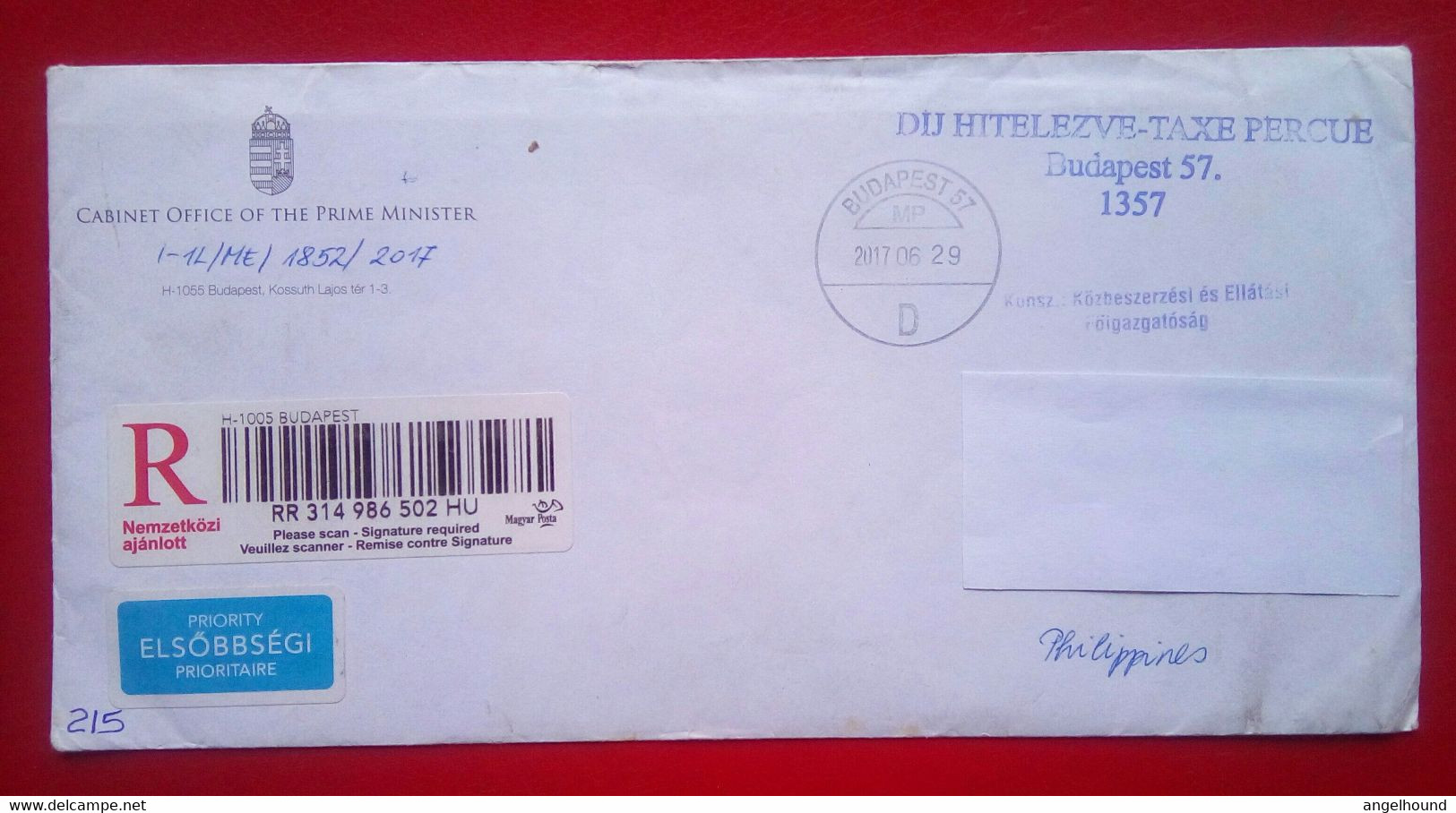 Registered Cover From The Prime Minister Of Hungary To Philippines - Briefe U. Dokumente