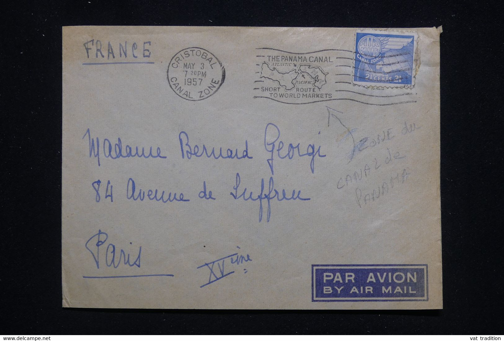 CANAL ZONE - Enveloppe Des Messageries Maritimes De Cristobal Pour Paris En 1957 -  L 93471 - Kanalzone