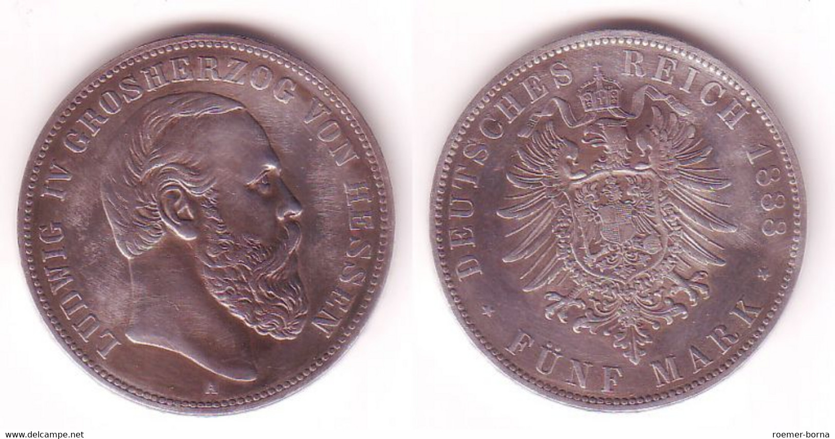 5 Mark Silber Münze Hessen Großherzog Ludwig IV 1888 A Vz (102684) - 2, 3 & 5 Mark Argento