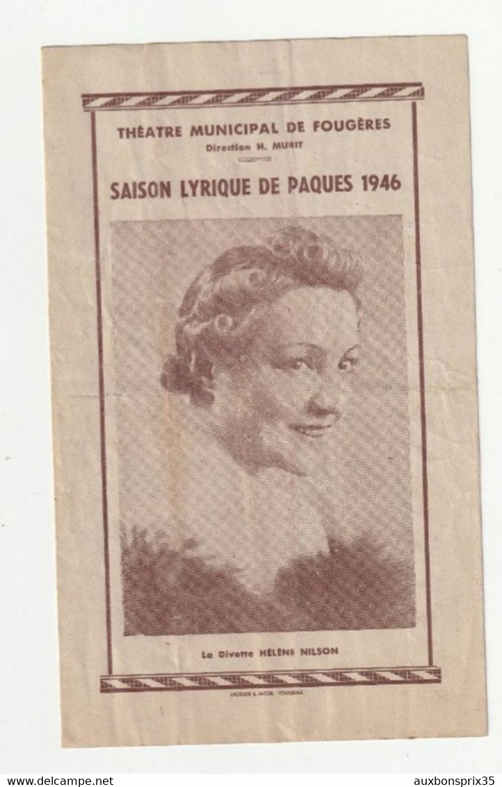 FOUGERES - THEATRE MUNICIPAL - SAISON LYRIQUE DE PAQUES 1946 - LA VEUVE JOYEUSE - 35 - Programme