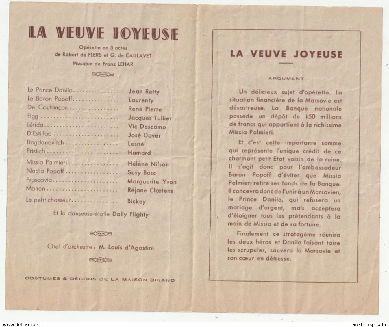 FOUGERES - THEATRE MUNICIPAL - SAISON LYRIQUE DE PAQUES 1946 - LA VEUVE JOYEUSE - 35 - Programas