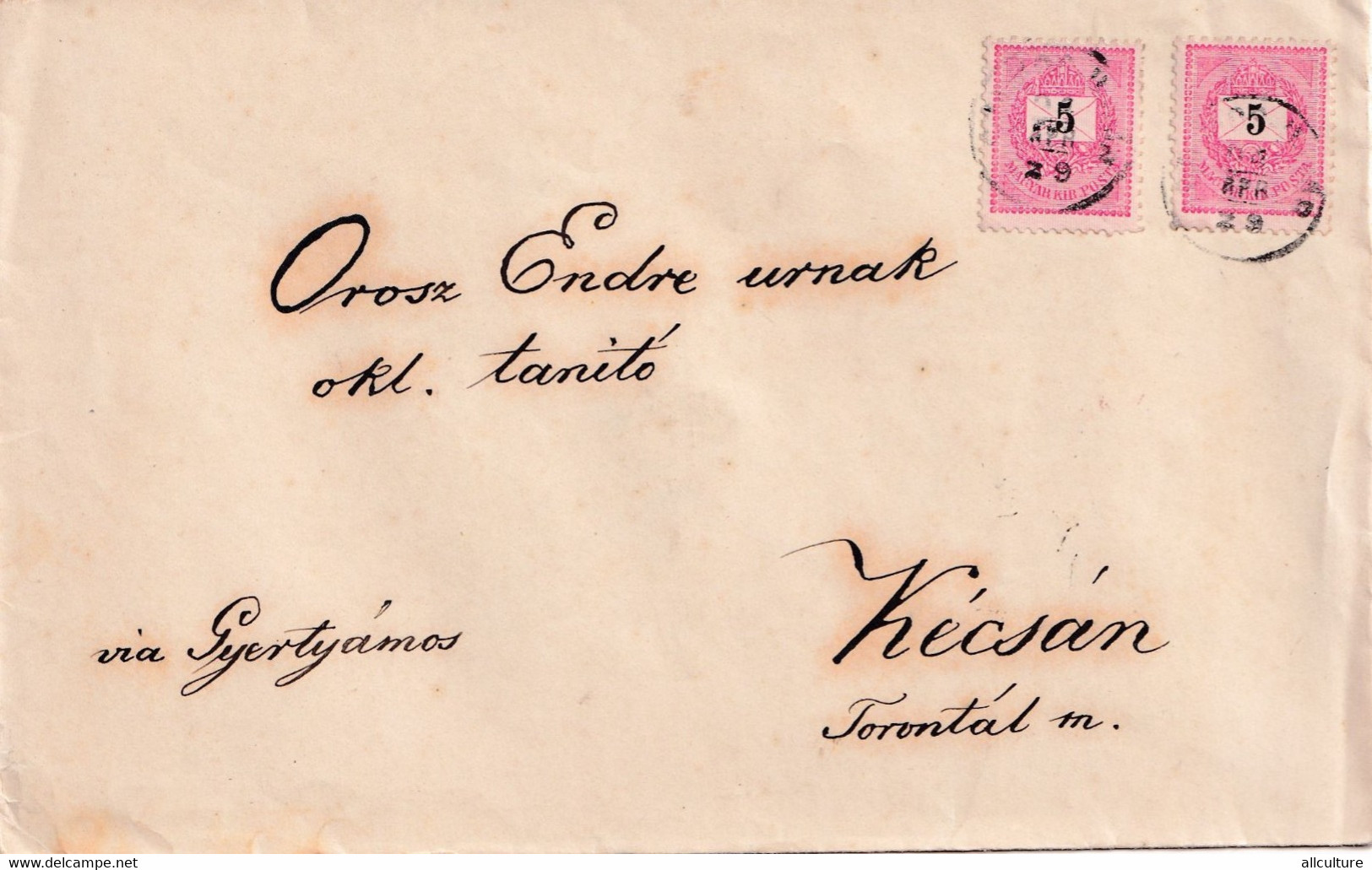 A1145- LETTER TO CARPANIS Gyertyámos  , JUD TIMIS  OCUPATIA  AUSTRO -UNGARA  , USED STAMP ON COVER 1899 - Covers & Documents