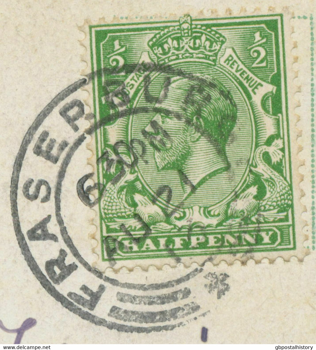 GB SCOTTISH VILLAGE POSTMARKS „FRASERBURGH“ Superb Strike (25mm, Time Code „6 30PM“) Superb Postcard To MERTON, 1913 - Scozia