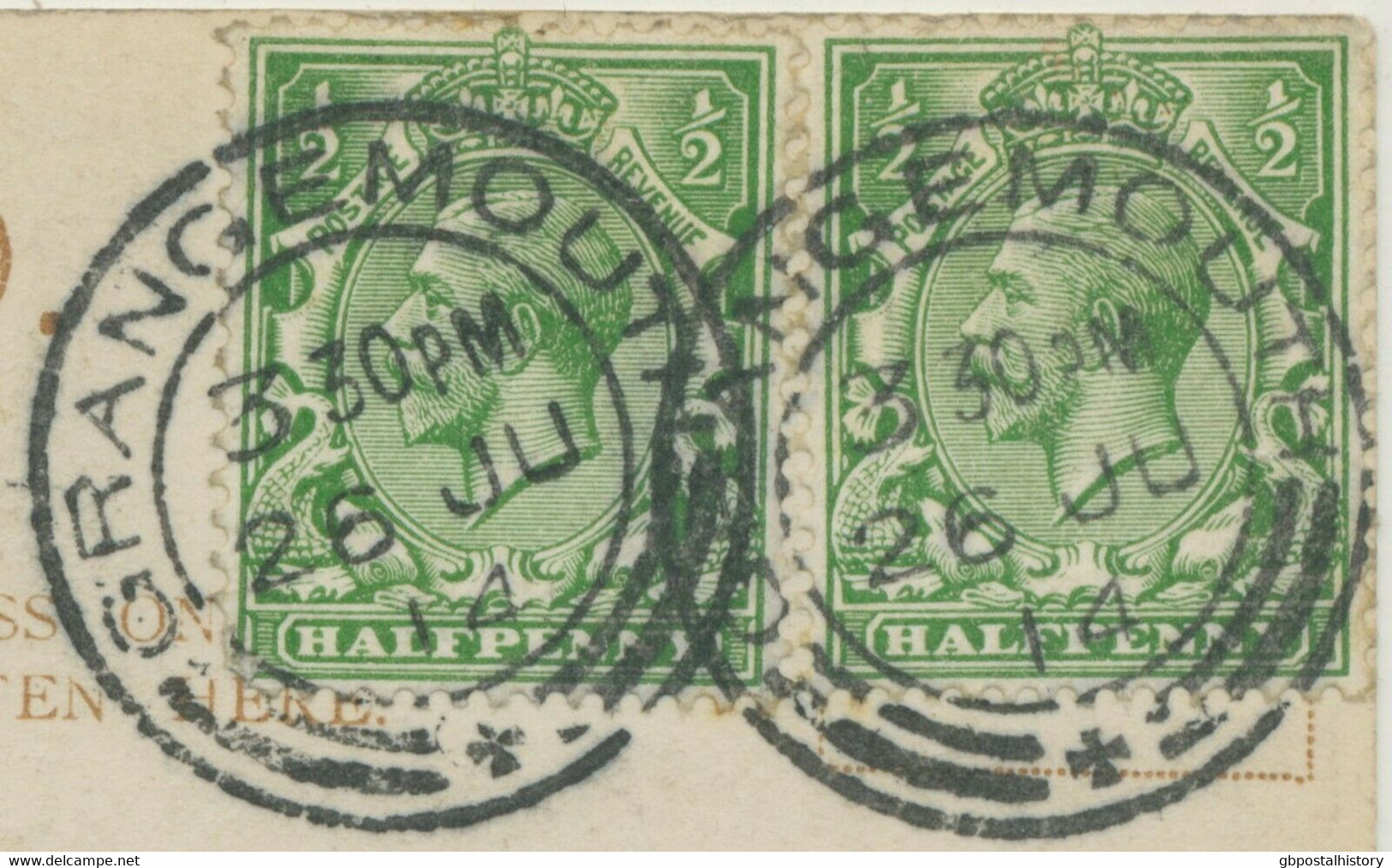 GB SCOTTISH VILLAGE POSTMARKS „GRANGEMOUTH“ Superb Rare Strike (25mm, Time Code „3 30 PM“) On VF Rare RP Postcard 1914 - Scotland