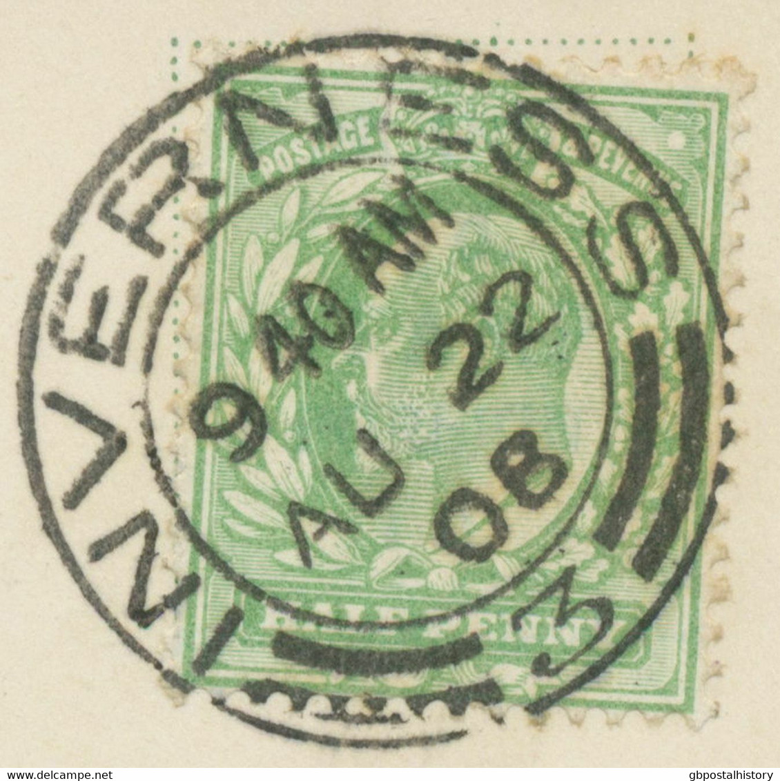 GB SCOTTISH VILLAGE POSTMARKS „INVERNESS / 3“ Superb Strike (26mm, UNCOMMON Time Code „9 40 AM“) On Superb Col Pc 1908 - Schotland