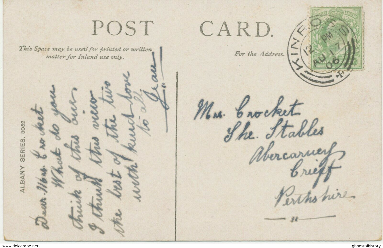 GB SCOTTIS VILLAGE POSTMARKS „KINROSS“ Superb Strike (25mm, Time Code „12 PM“) On Superb Col.postcard Kinross House 1906 - Escocia