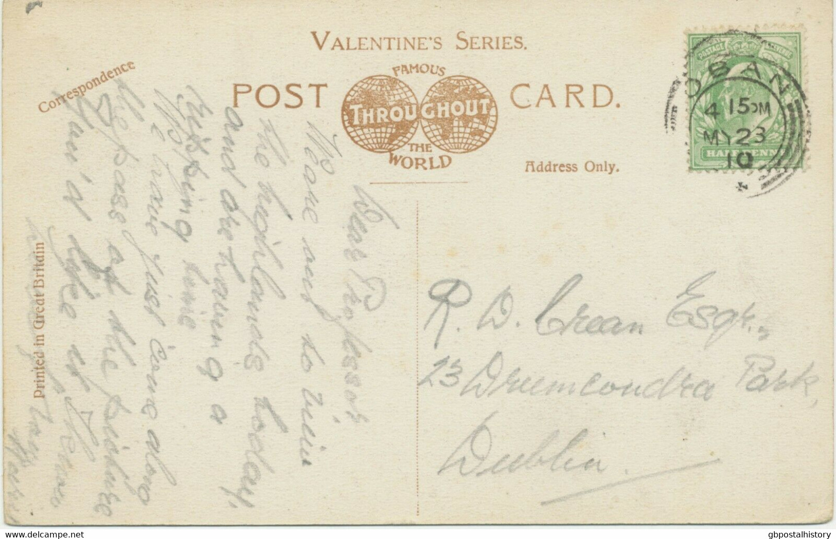 GB SCOTTISH VILLAGE POSTMARKS „OBAN“ Very Fine Rare Strike (25mm, Time Code „4 15PM“) On Superb Postcard 1910 - Ecosse