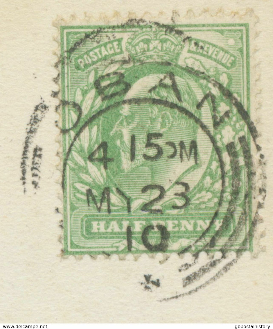 GB SCOTTISH VILLAGE POSTMARKS „OBAN“ Very Fine Rare Strike (25mm, Time Code „4 15PM“) On Superb Postcard 1910 - Scozia