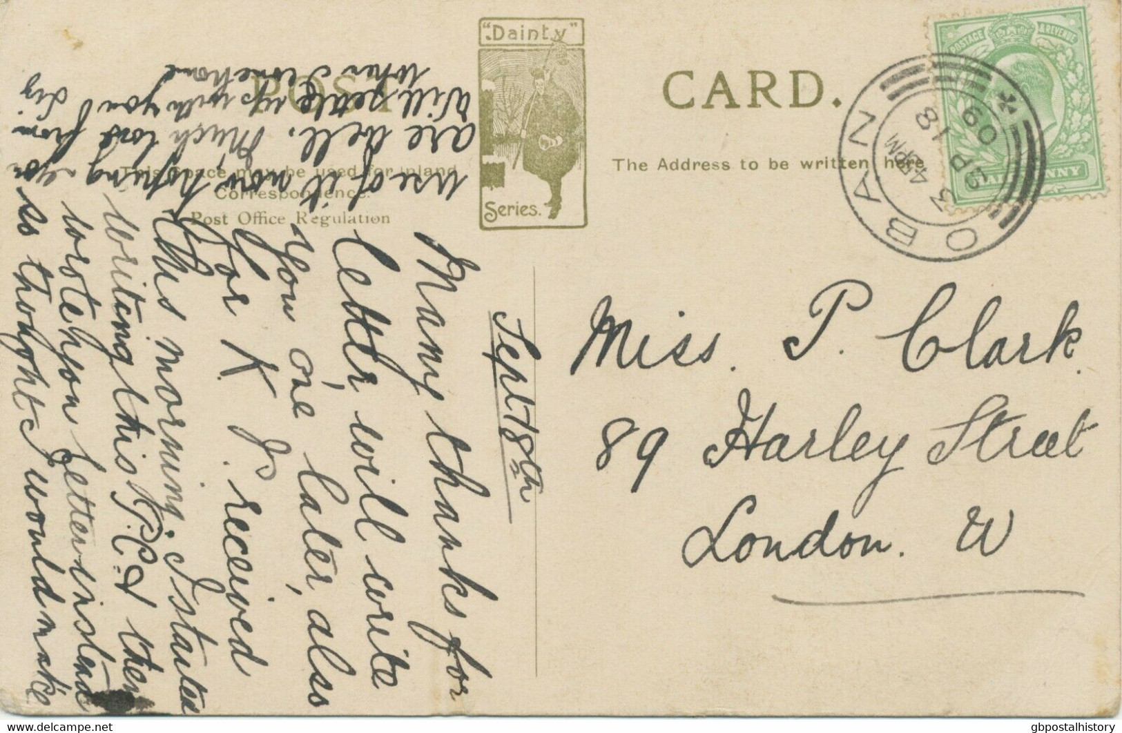 GB SCOTTIS VILLAGE POSTMARKS „OBAN“ Superb Rare Strike (25mm, Time Code „3 45PM“) Superb Postcard POSTMARK-ERROR - Escocia