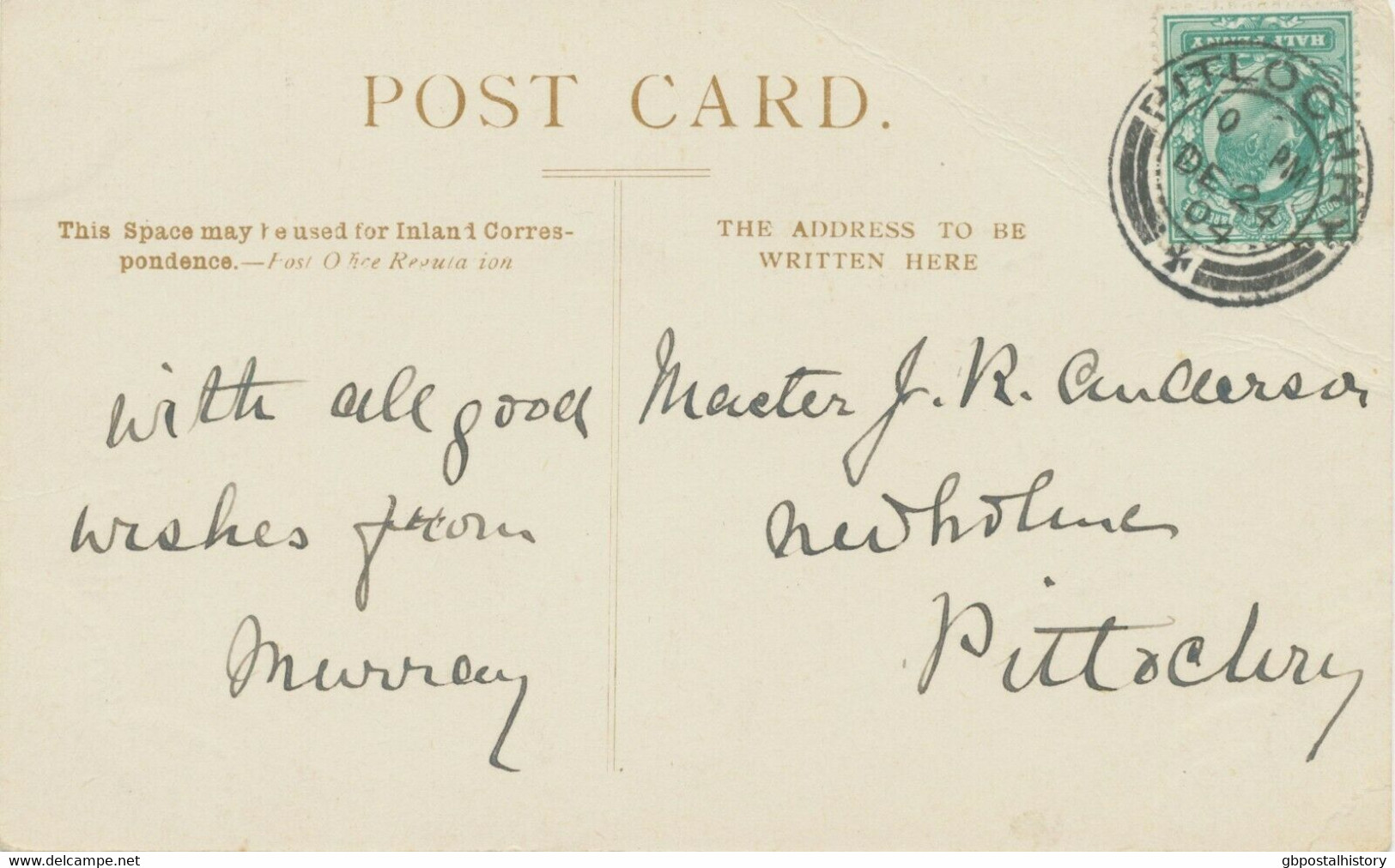 GB SCOTTISH VILLAGE POSTMARKS „„PITLOCHRY“ Superb Rare Strike (26mm, Time Code „10 PM“) On Fine Christmas Postcard 1904 - Schotland