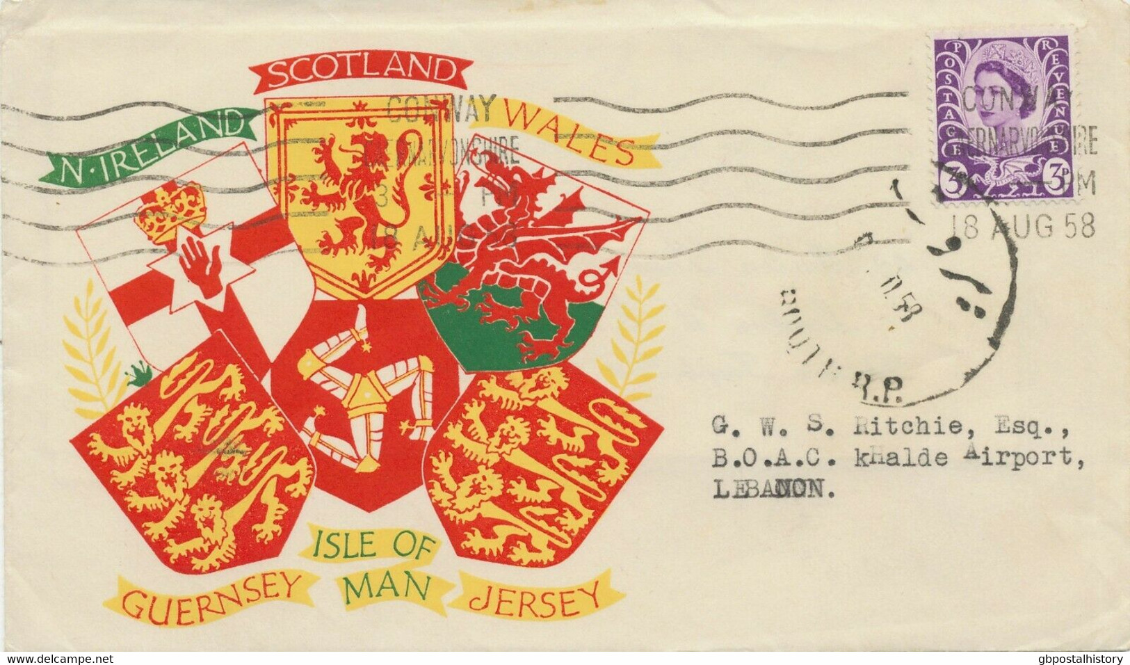 GB 1958 QEII Scotland 3 D (Second Class Airmail Zone A) FDC To BEYROUTH, Lebanon - Schotland