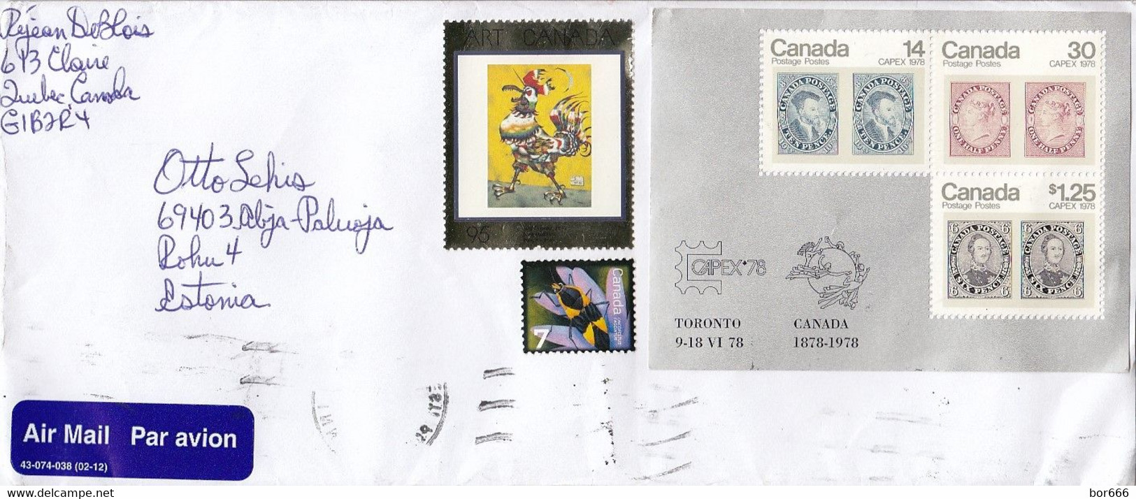 GOOD CANADA Postal Cover To ESTONIA 2020 - Good Stamped: Cock ; Insect ; Stamp On Stamp - Lettres & Documents