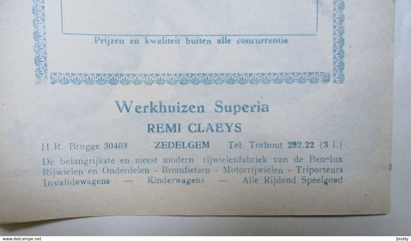 1959 FOLDER Werkhuizen SUPERIA   Remi  CLAEYS   ZEDELGEM samen MONSTER- TOMBOLA Steun POSTAGENTEN