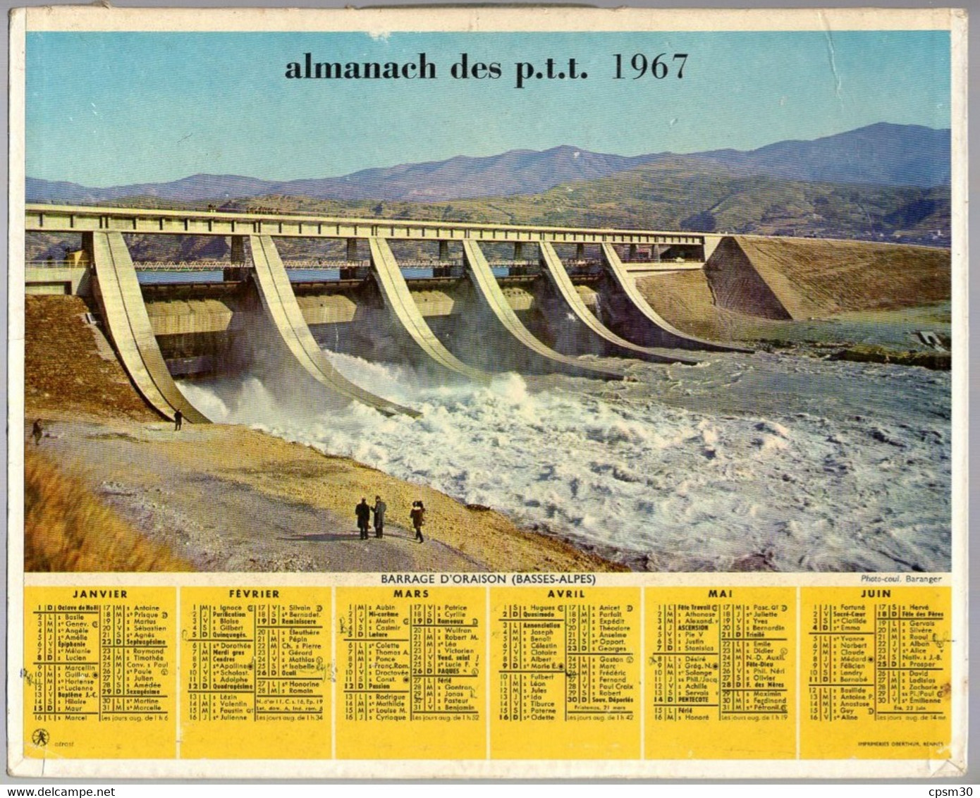 CALENDRIER GF 1967 - Barrage D'Oraison 04 Basses-Alpes, Estaing 12 Aveyron, Imprimeur Oberthur Rennes(calendrier Double) - Grand Format : 1961-70
